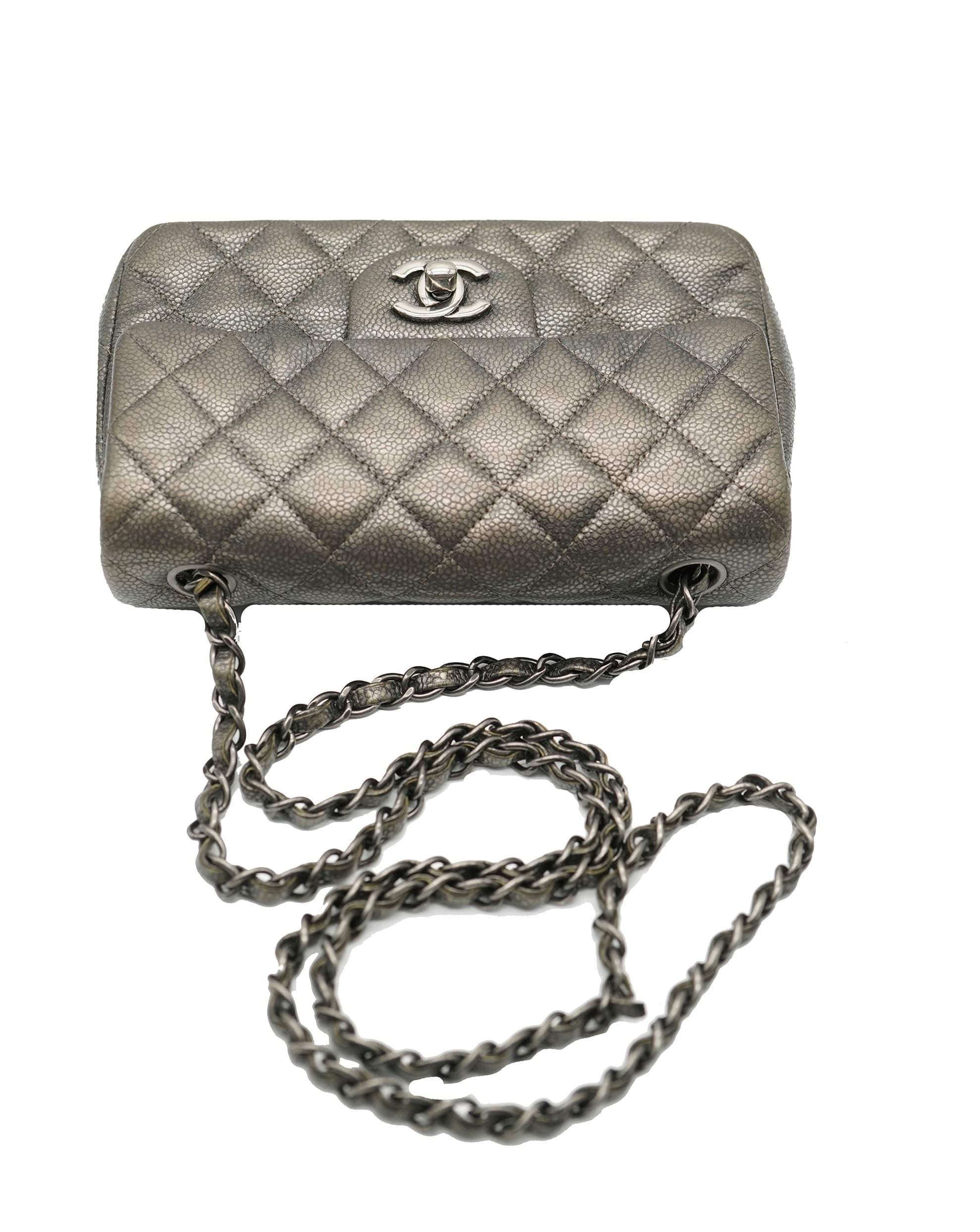 Chanel Chanel Caviar Silver Mini Classic Flap Bag REC1683