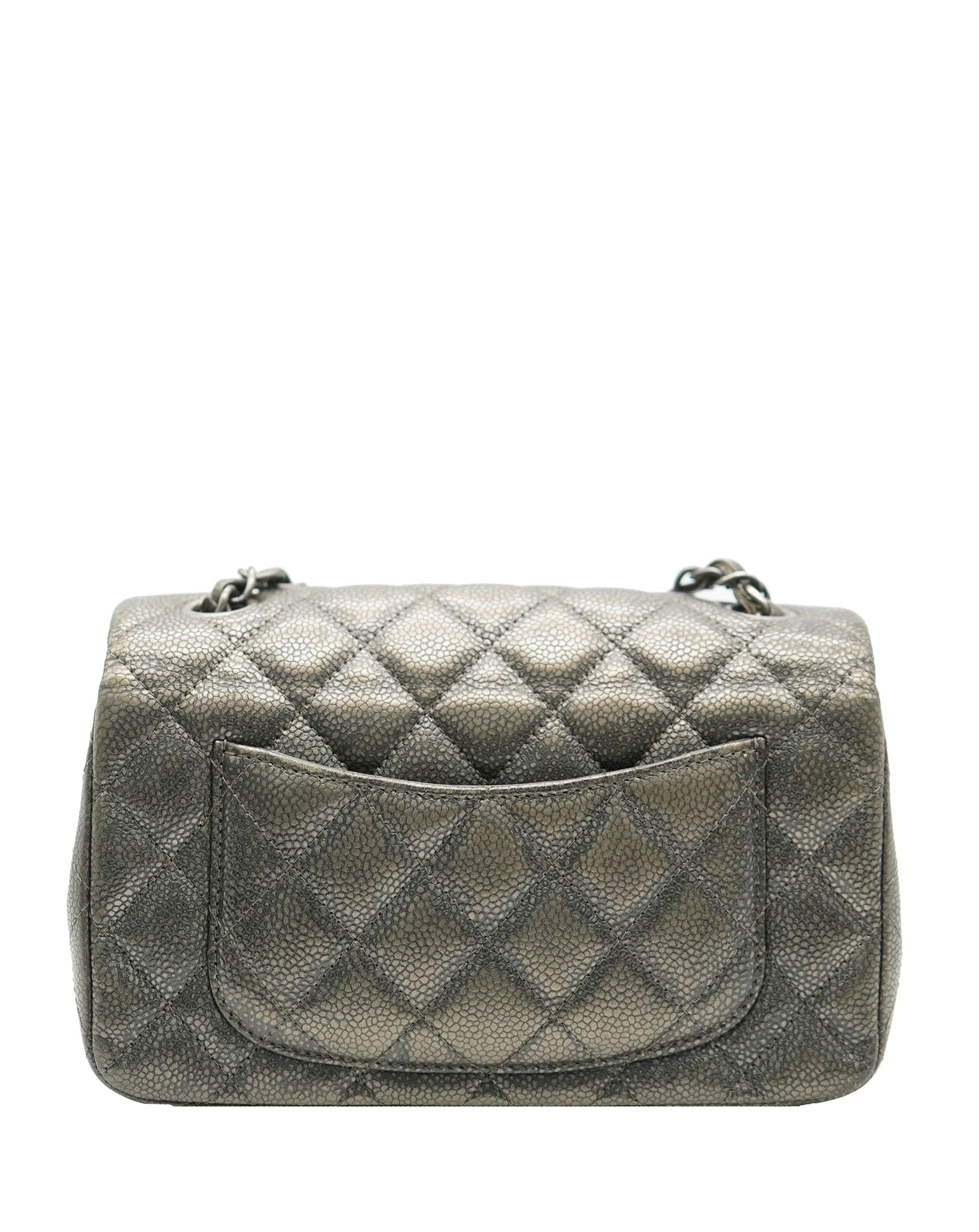 Chanel Chanel Caviar Silver Mini Classic Flap Bag REC1683