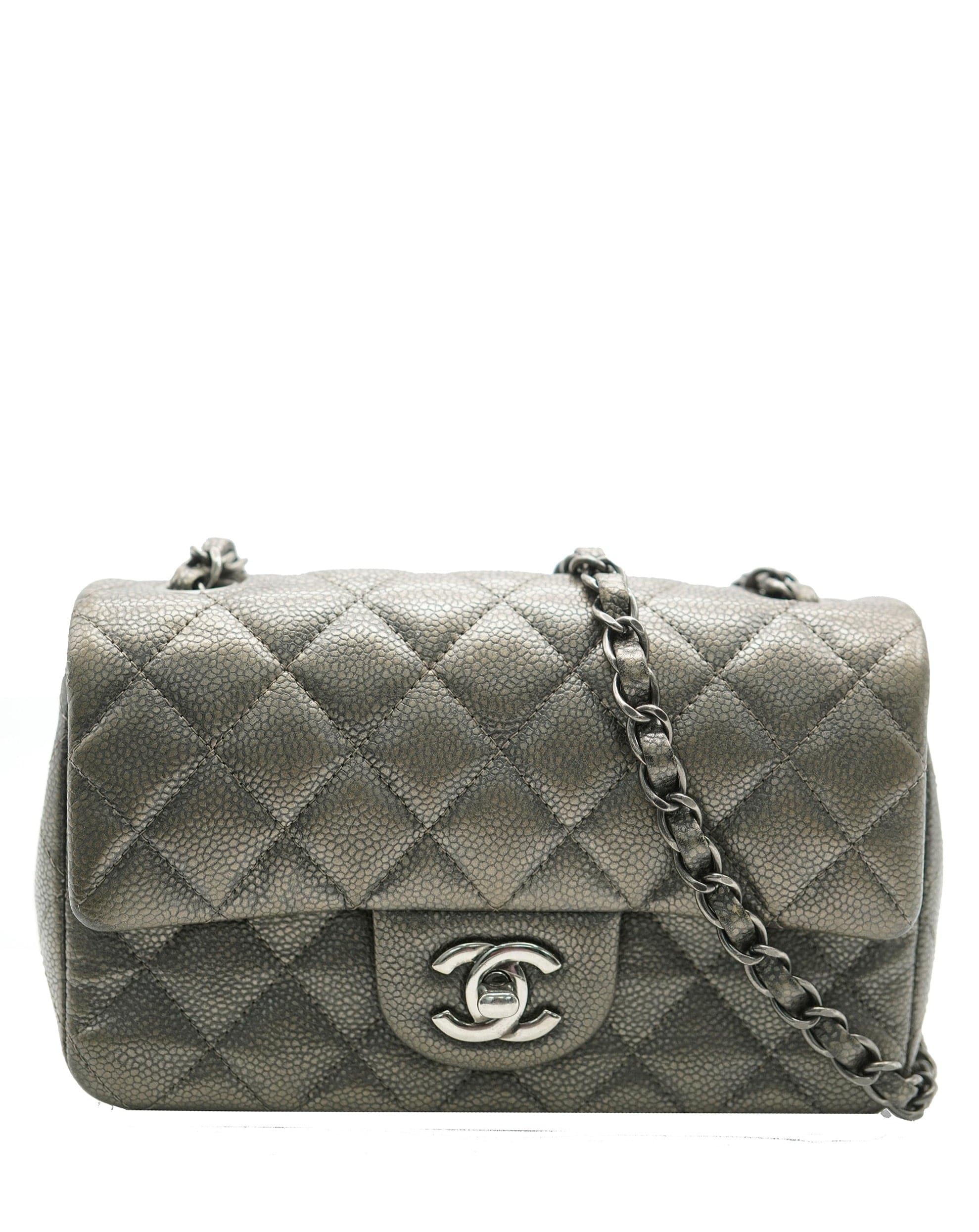 Chanel Chanel Caviar Silver Mini Classic Flap Bag REC1683