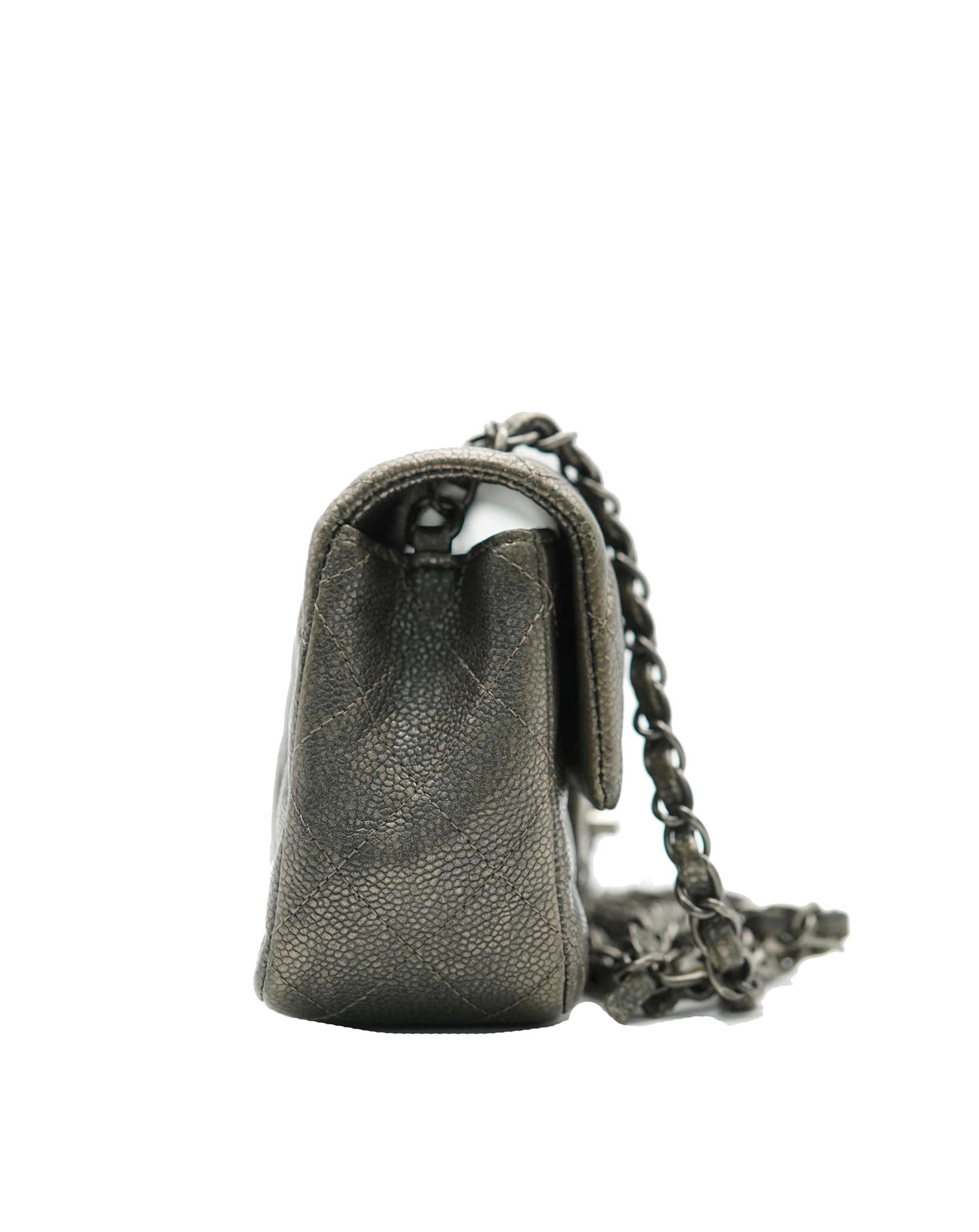 Chanel Chanel Caviar Silver Mini Classic Flap Bag REC1683