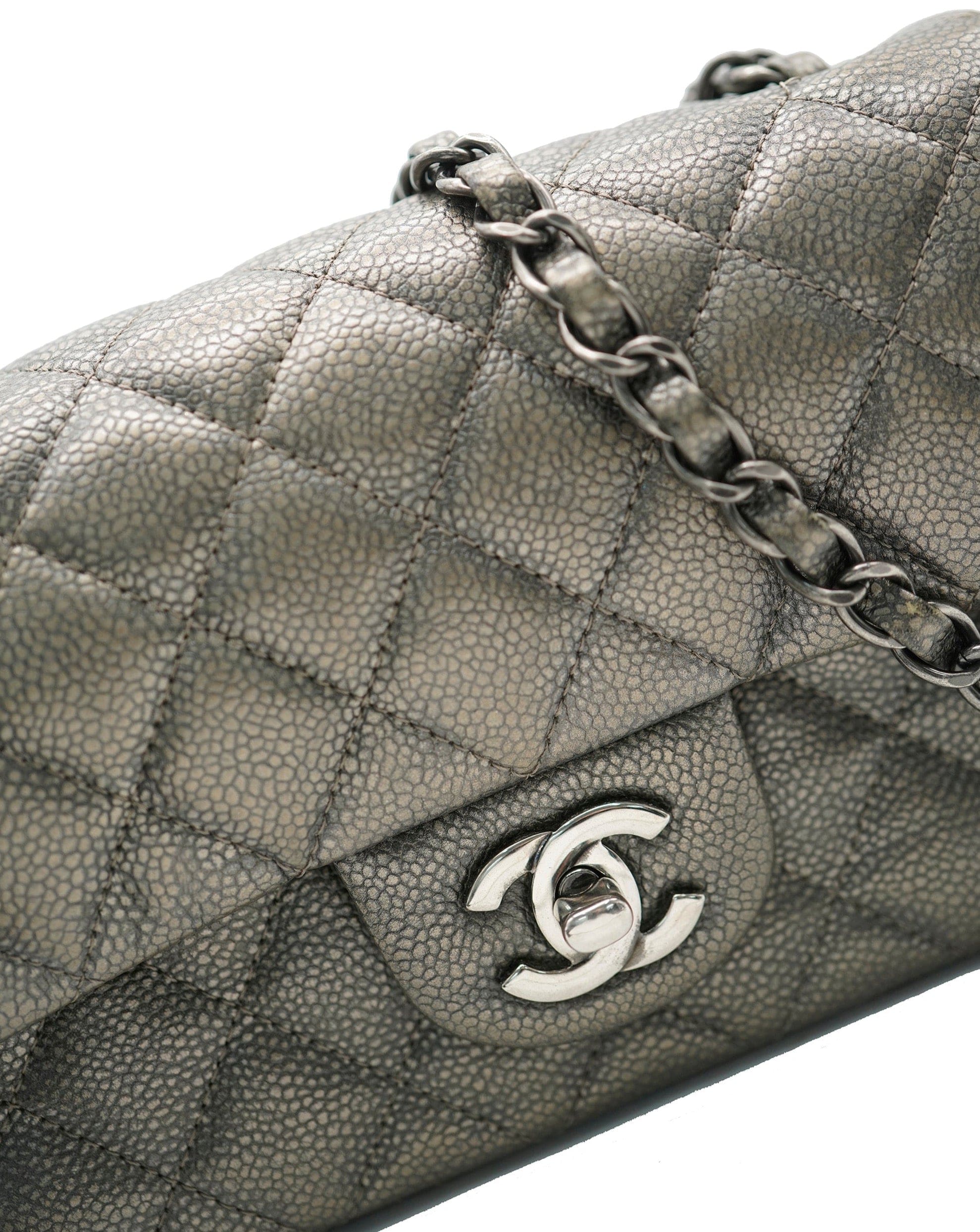 Chanel Chanel Caviar Silver Mini Classic Flap Bag REC1683