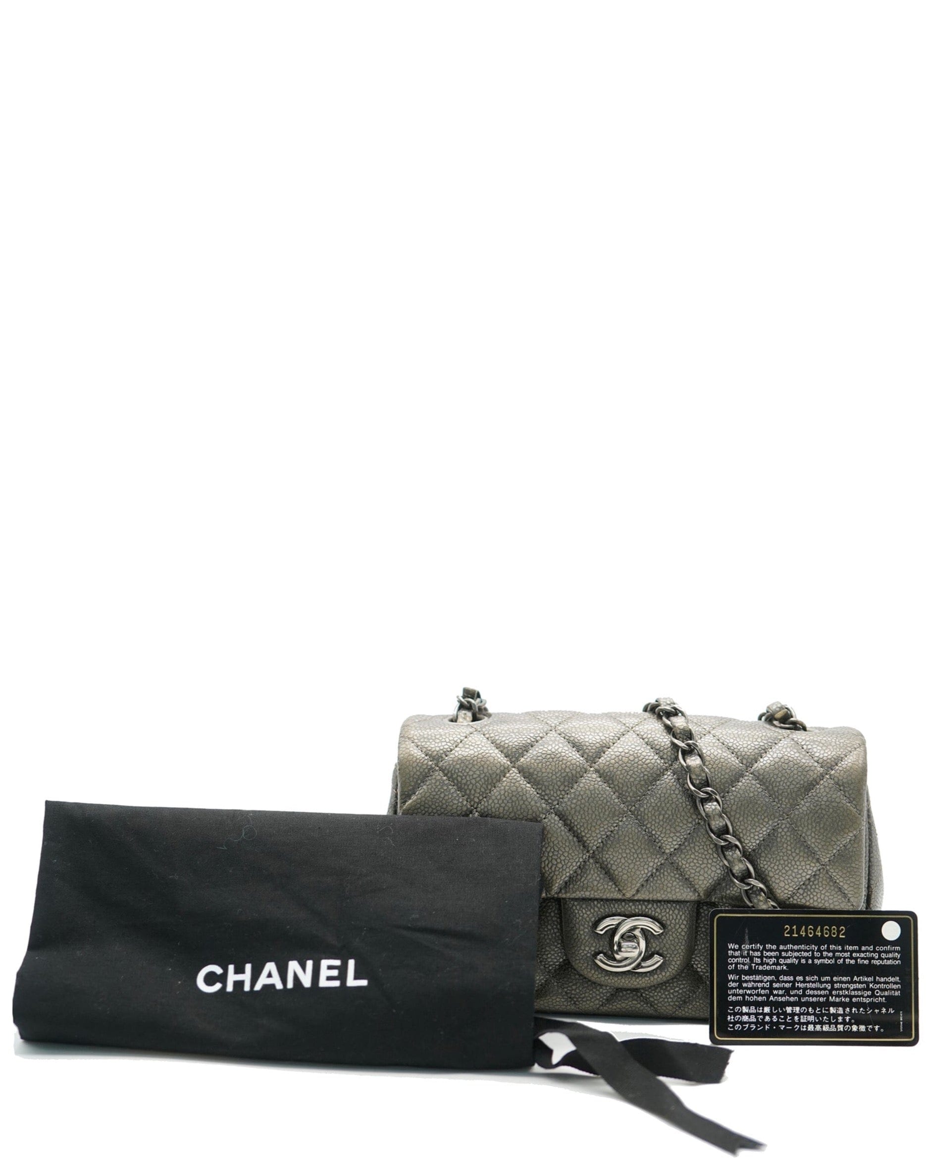 Chanel Chanel Caviar Silver Mini Classic Flap Bag REC1683