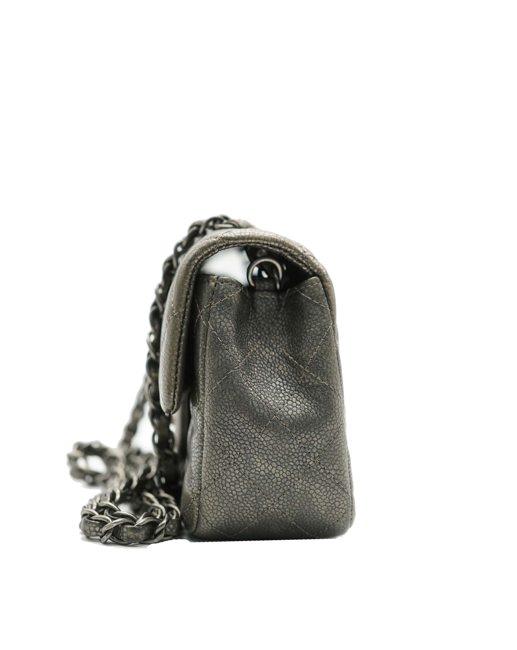 Chanel Chanel Caviar Silver Mini Classic Flap Bag REC1683