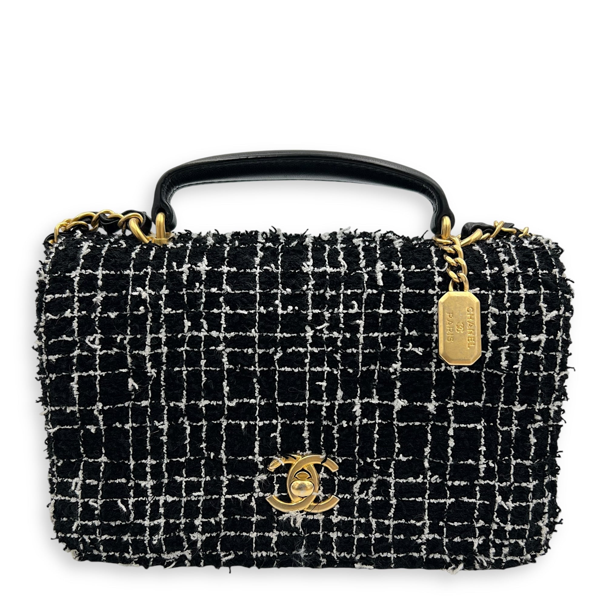 Chanel Chanel CC Black Top Handle Bag in Tweed, Gold hardware OS2508-007555LL