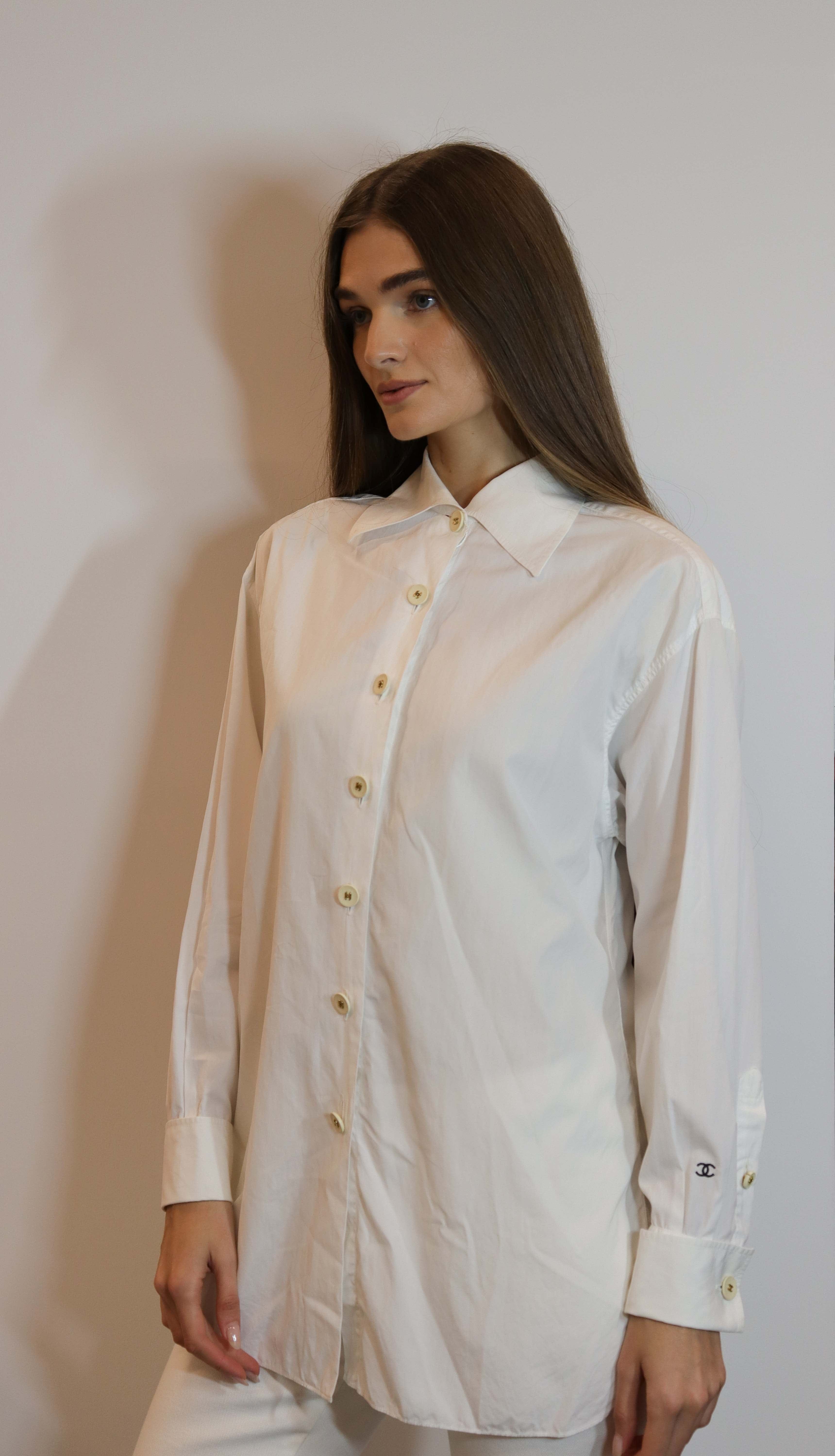 Chanel Chanel CC Buttons Shirt White Cotton  DXBS1270