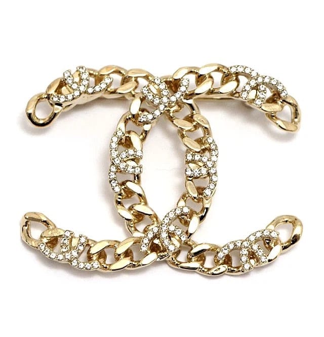 Chanel CHANEL CC Mark Crystal Gold-toned Chain Pin Brooch I22K #64217 - AJC0577