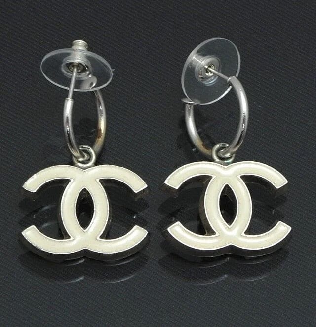 Chanel CHANEL CC Mark Dangle Drop Silver-toned Pierced Earrings 05A #61096 - AJC0583