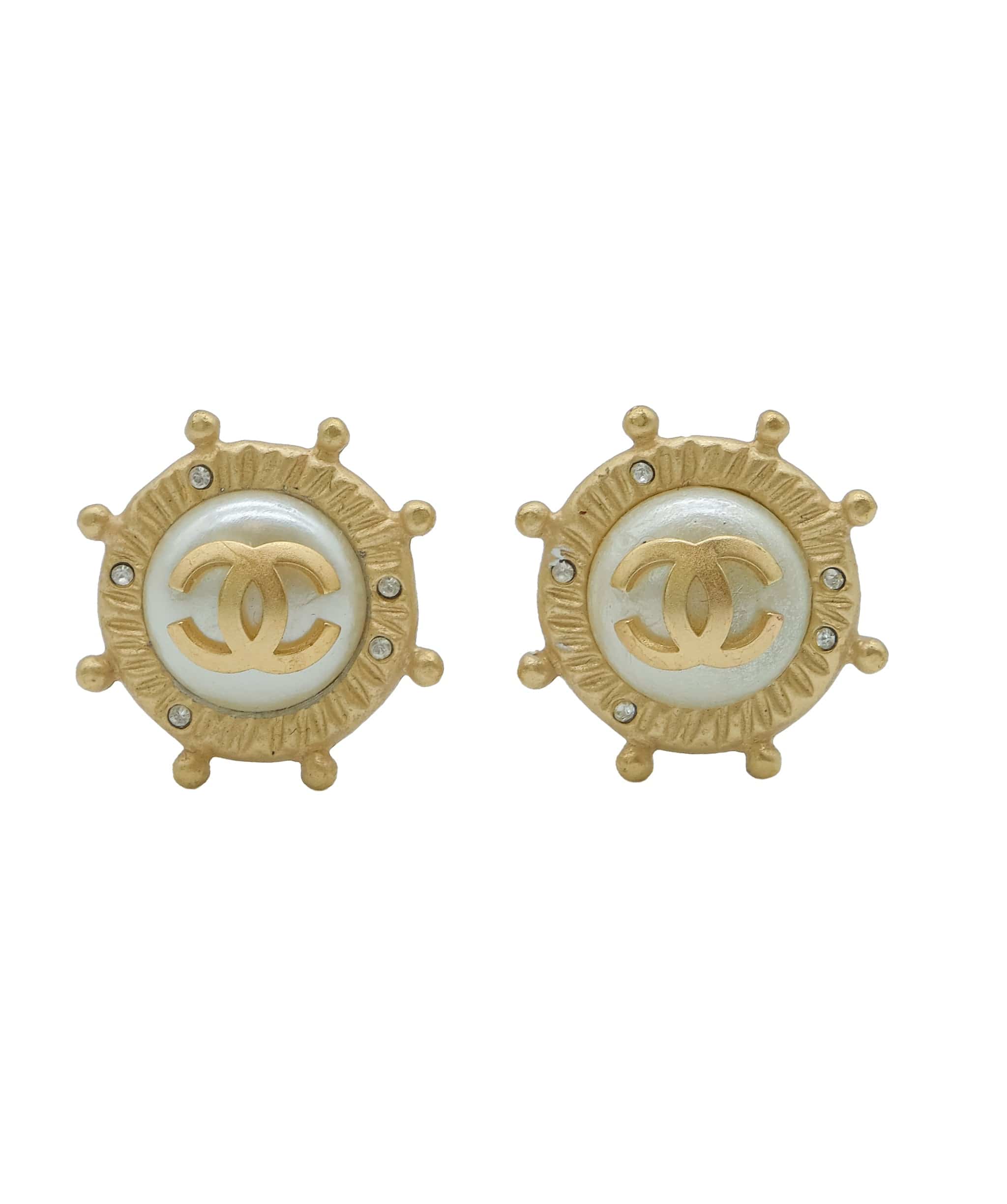 Chanel Chanel CC Pearl Gold Clip On Earrings ASC5309