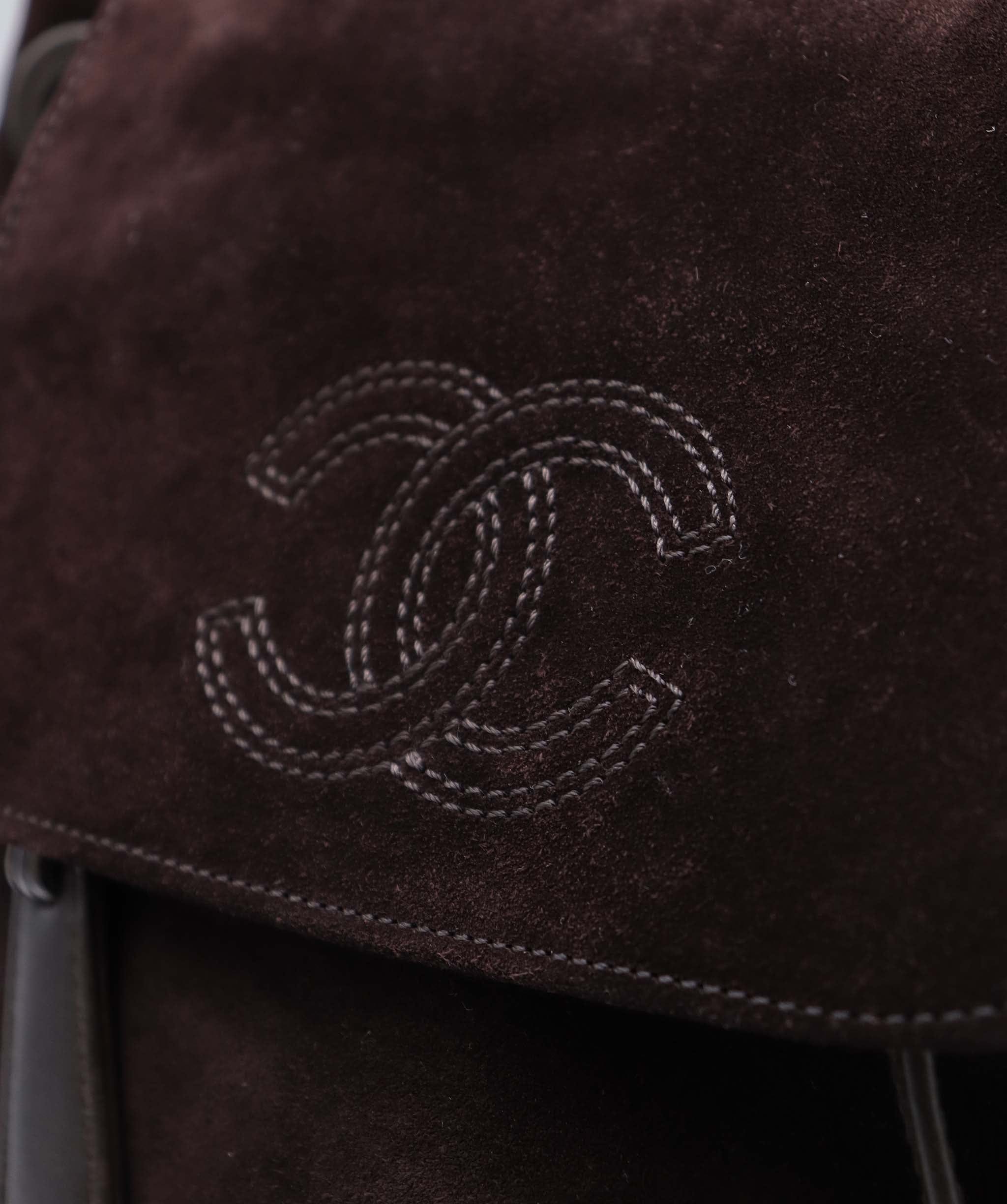 Chanel Chanel CC Suede Backpack Brown DXBS6082
