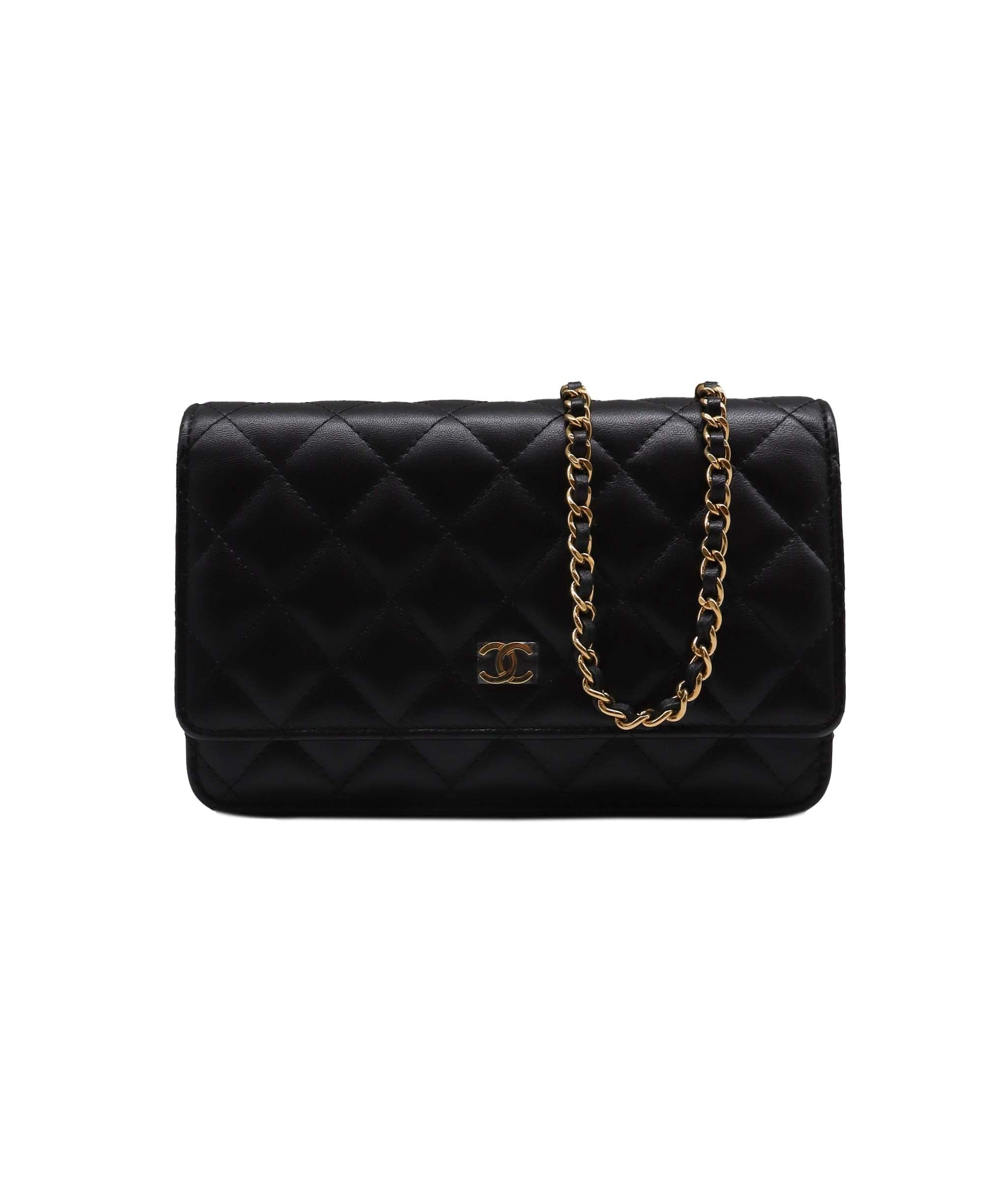 Chanel CHANEL CHAIN SHOULDER WALLET BAG MATELASSE BLACK LAMB SKIN 90213624 90213624