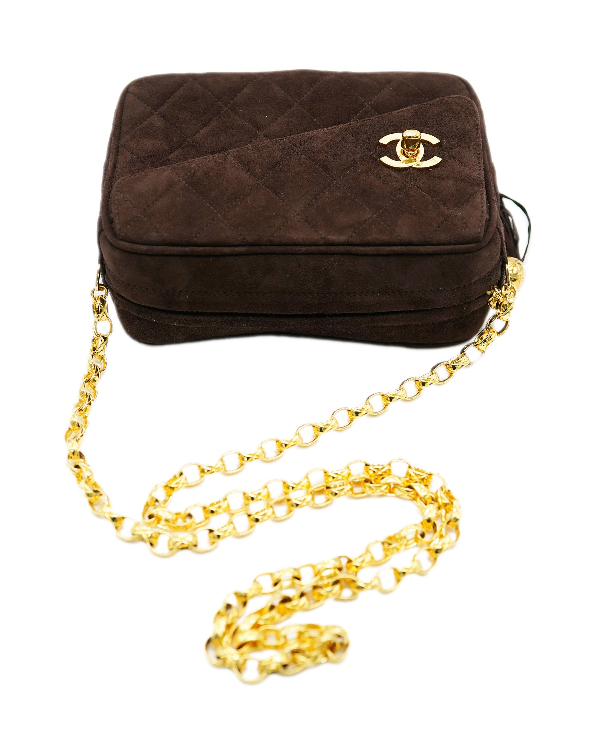 Chanel Chanel chocolate brown suede camera bag with GHW AJL0177