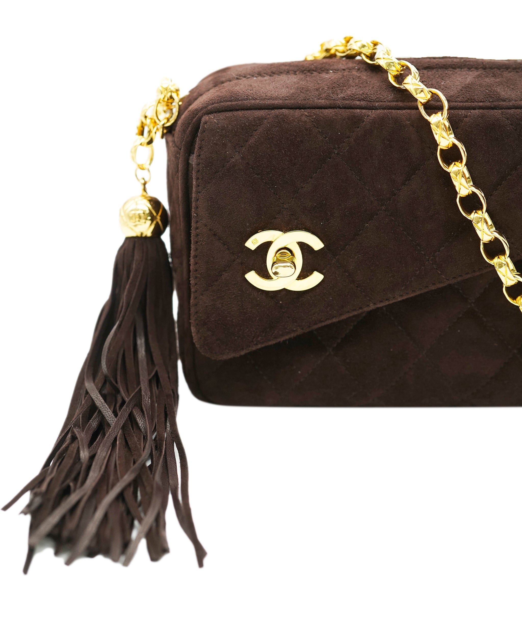 Chanel Chanel chocolate brown suede camera bag with GHW AJL0177