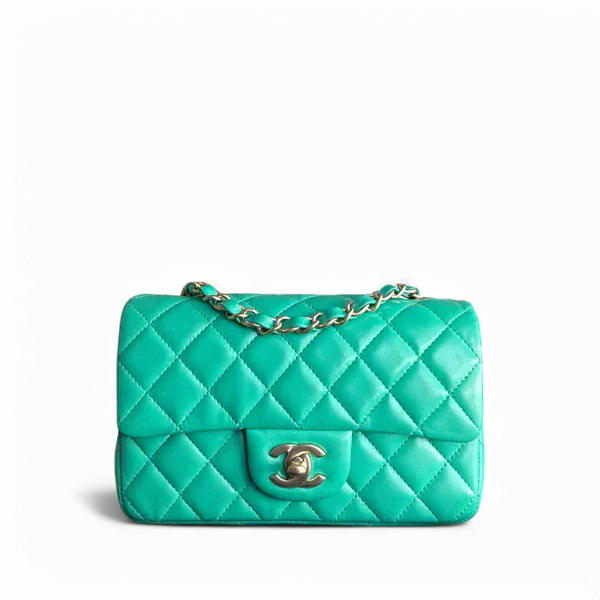 Chanel CHANEL CLASSIC FLAP MINI - 20CM QUILTED LAMBSKIN GREEN GOLD HARDWARE SERIES 18 SYCM557