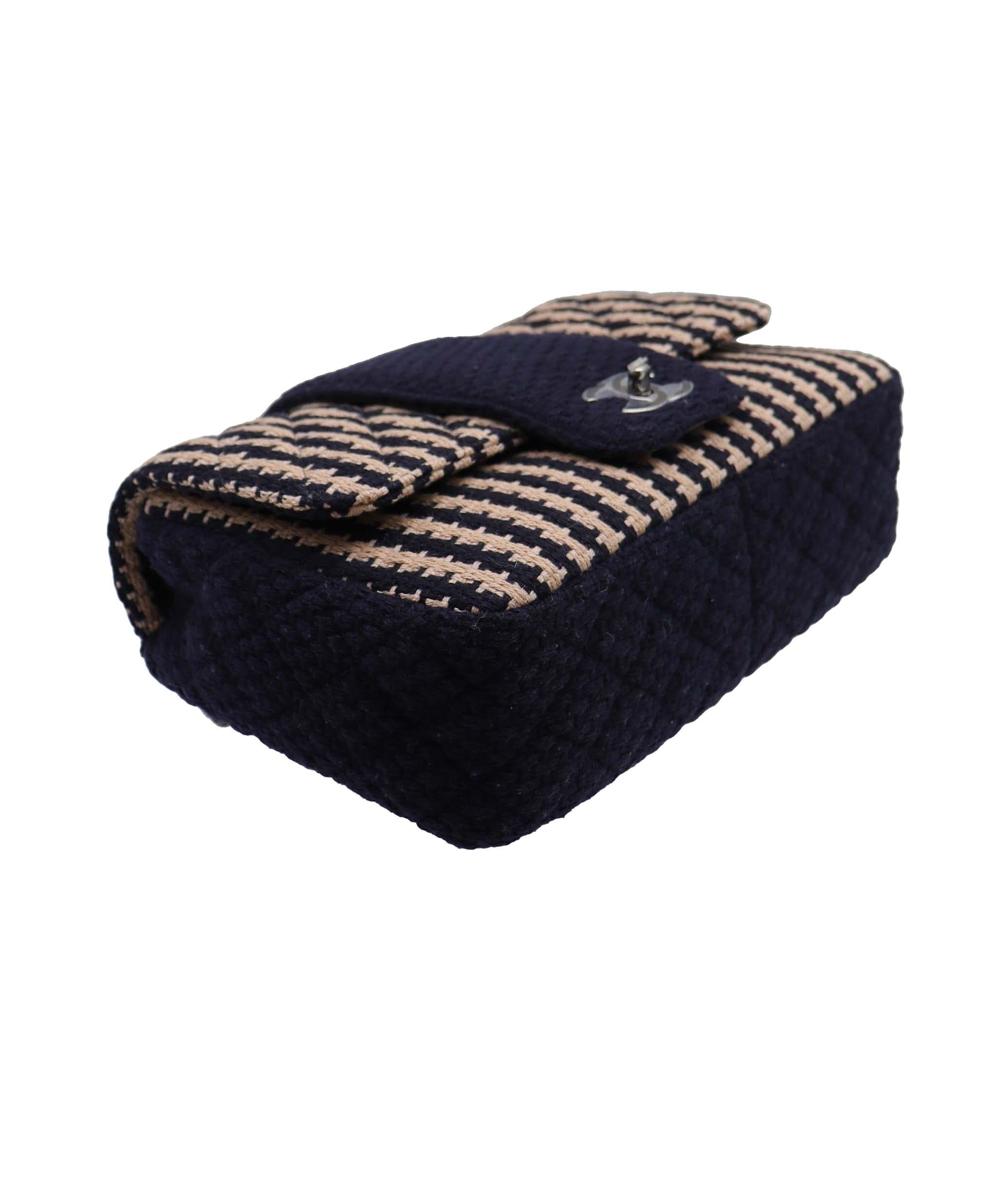 Chanel CHANEL Coco Logos Wool Chain Shoulder Beige/Navy DXBS3469