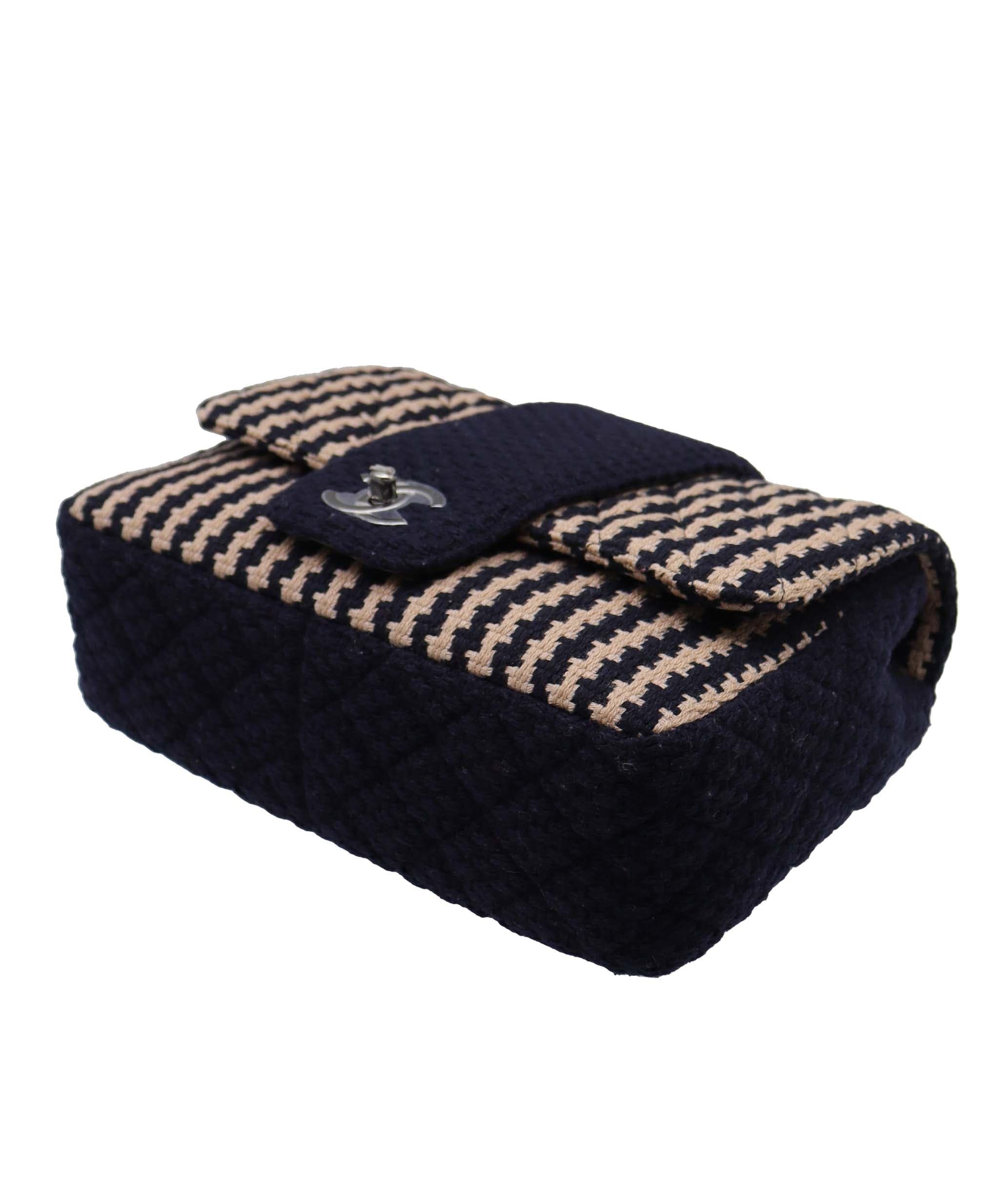 Chanel CHANEL Coco Logos Wool Chain Shoulder Beige/Navy DXBS3469