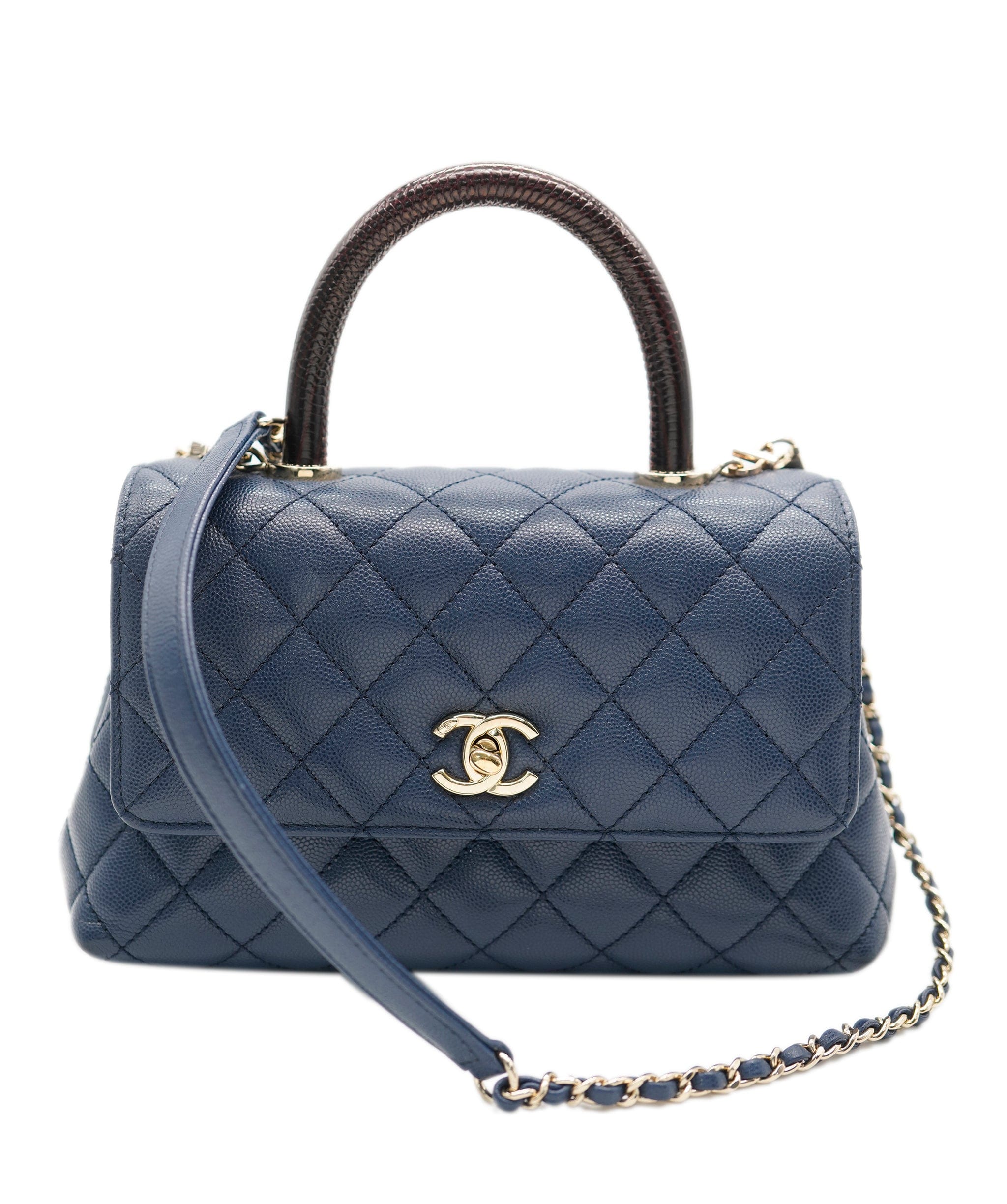 Chanel Chanel Coco Navy Top Handle with Lizard  ALC1342