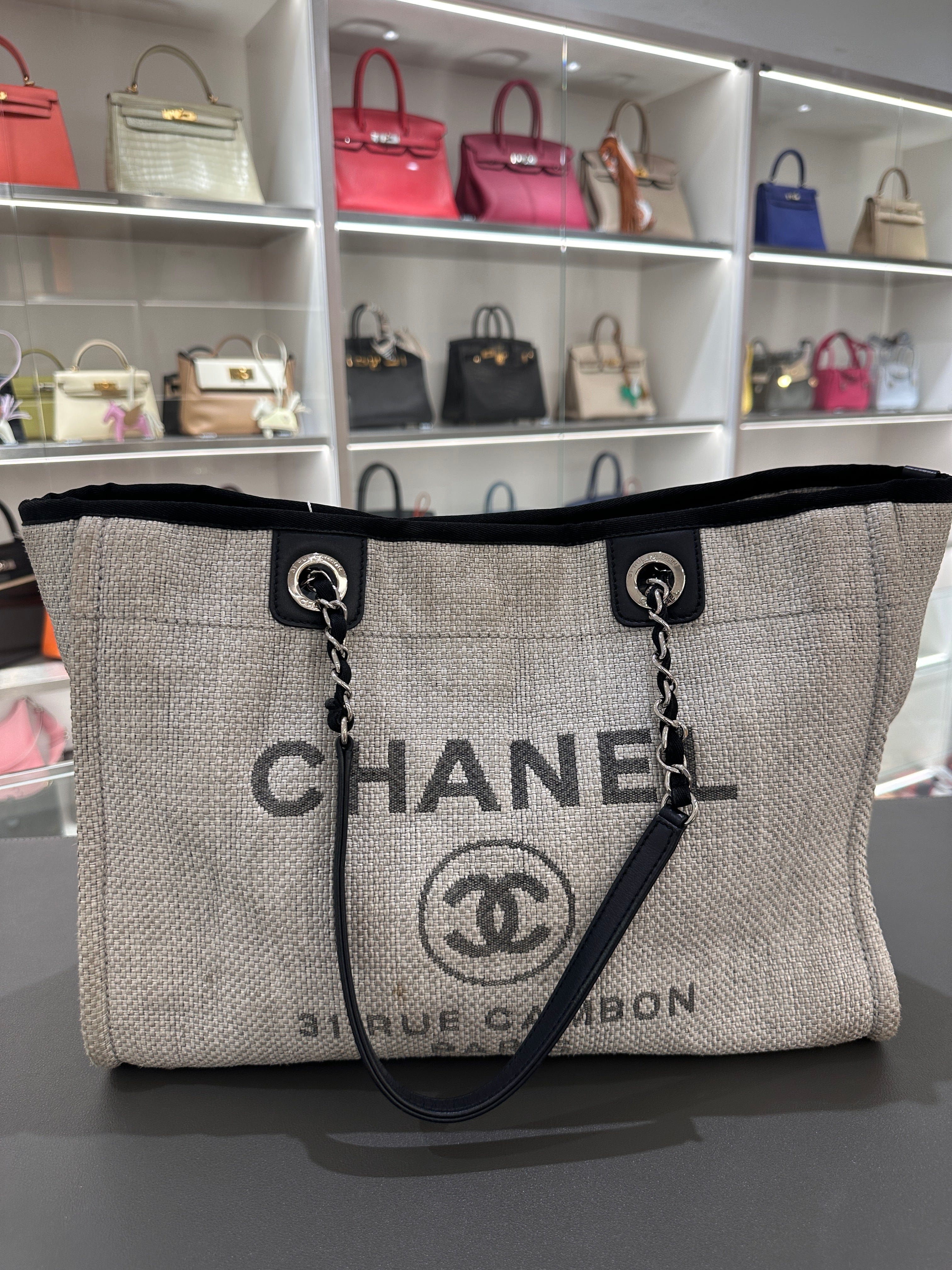 Chanel Chanel Deauville Grey Canvas Medium SHW #22 SKC8110H