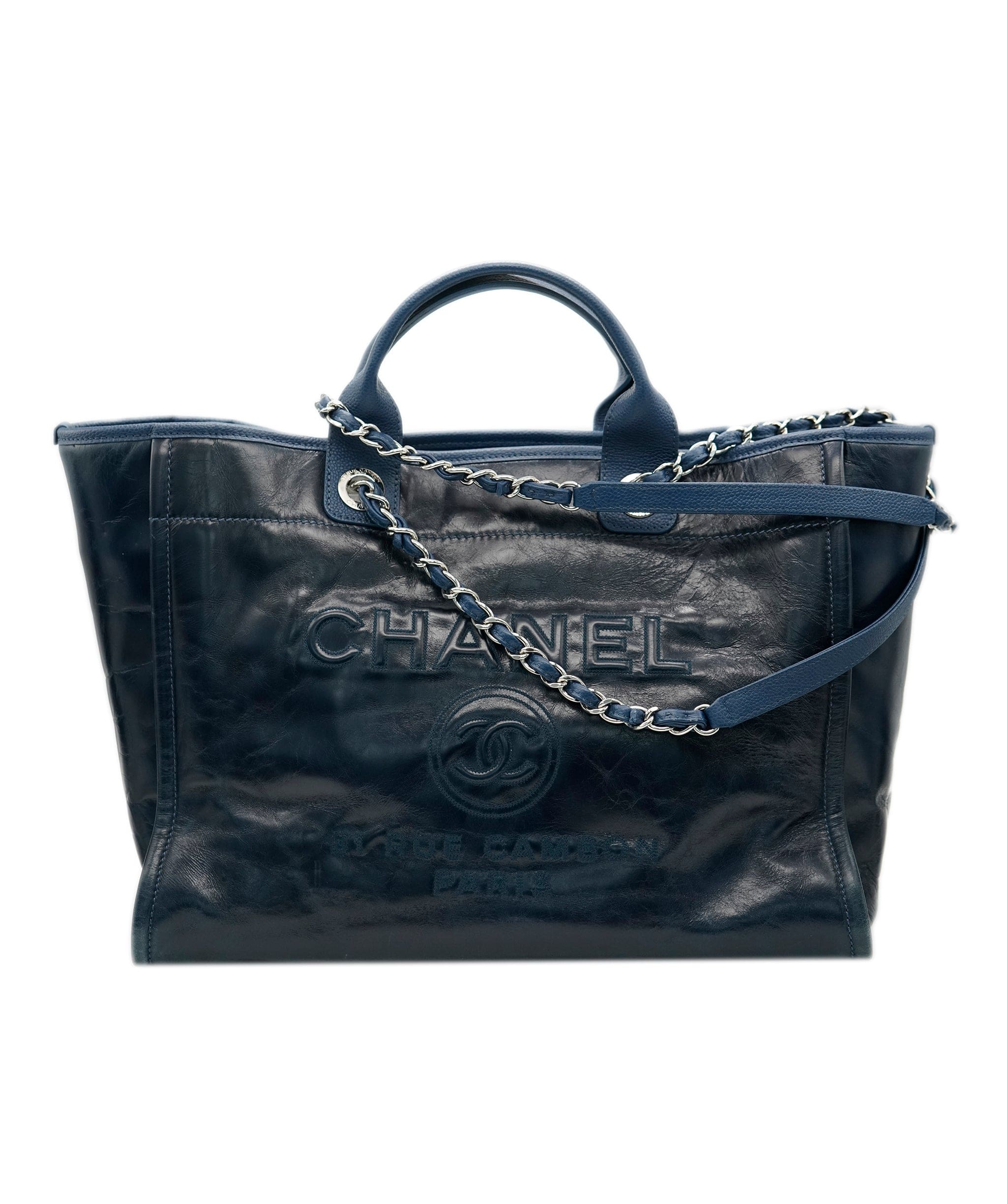 Chanel Chanel Deauville Navy Large Silver Hardware Bag  ALC1638