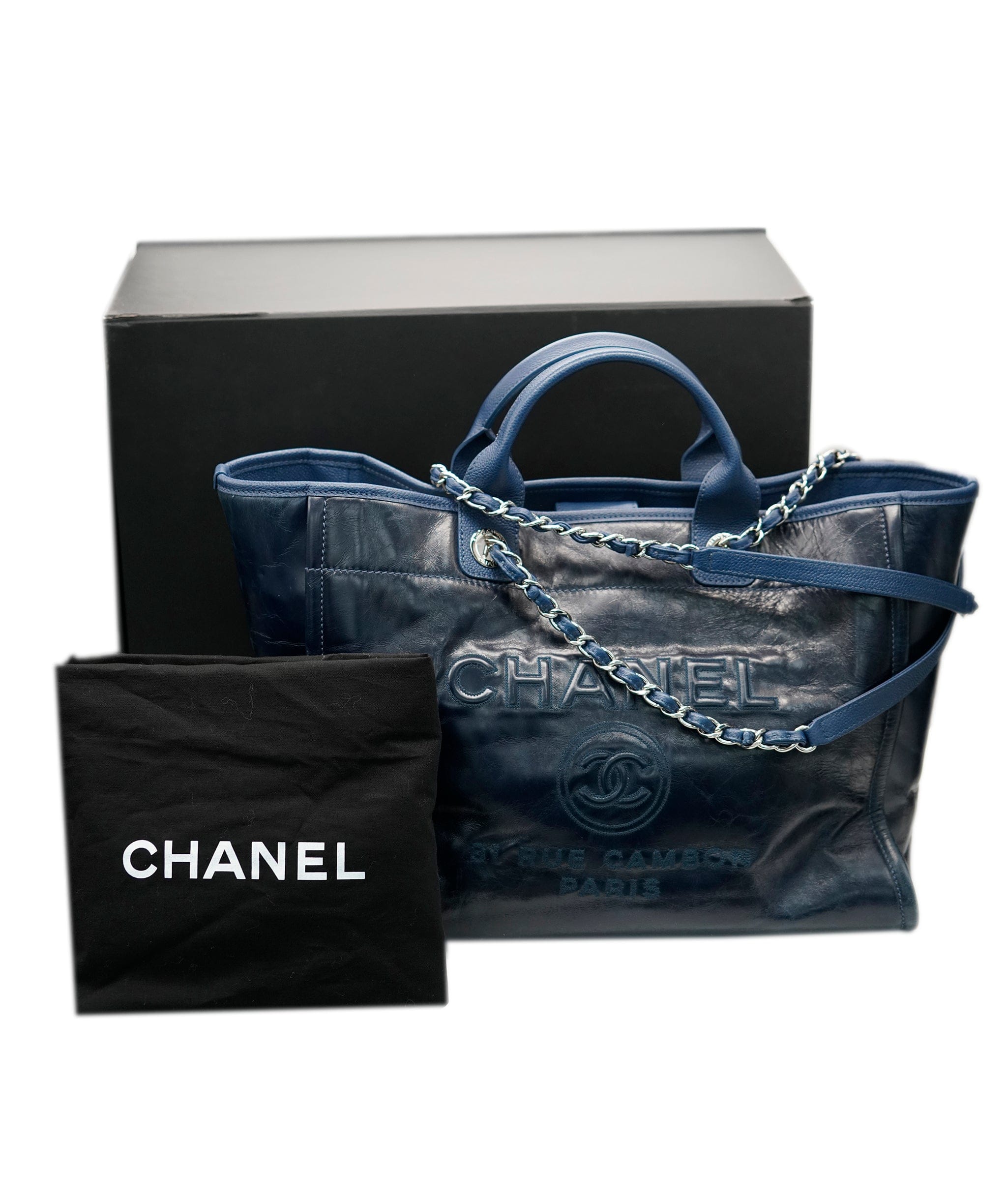 Chanel Chanel Deauville Navy Large Silver Hardware Bag  ALC1638