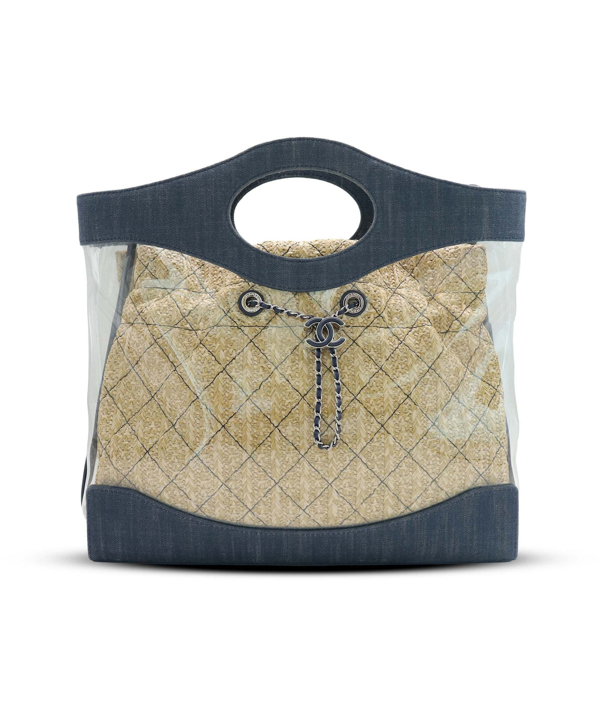 Chanel CHANEL DENIM PVC Shopper Tote with Raffia Insert  AGC3776