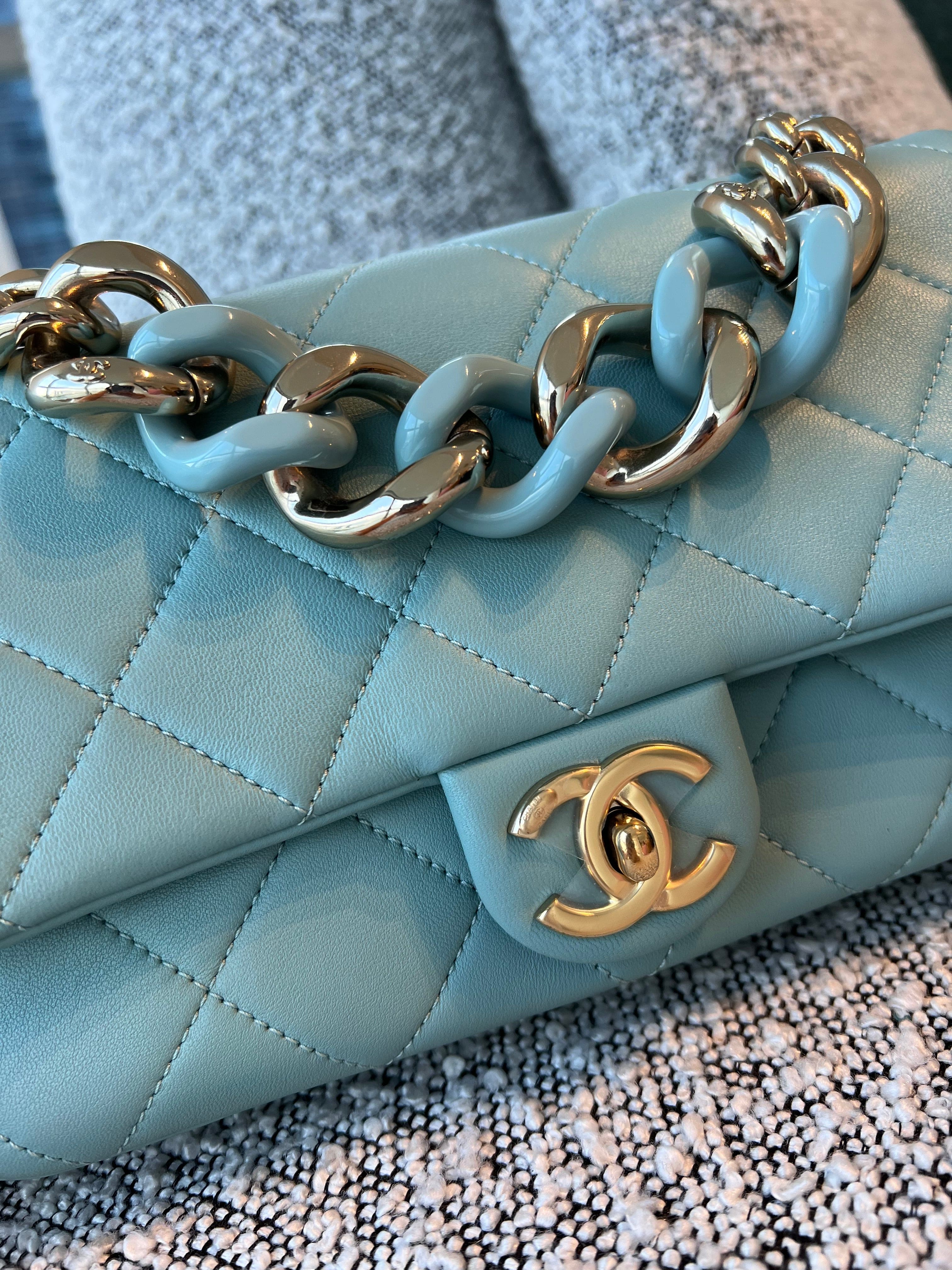 Chanel Chanel Elegant Resin Chain Flap Light Blue GHW #29 SYCM188