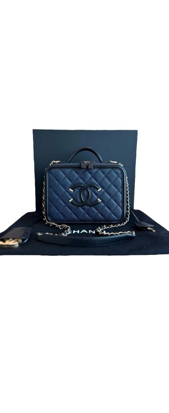 Chanel Chanel Filligre Vanity Case Medium Navy/Black GHW SYCM079
