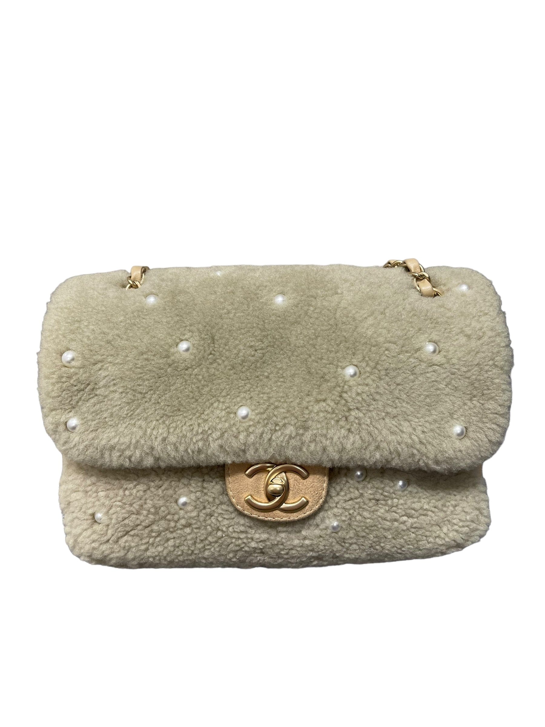 Chanel Flap Shearling / Pearl Beige GHW #20 SKC1911