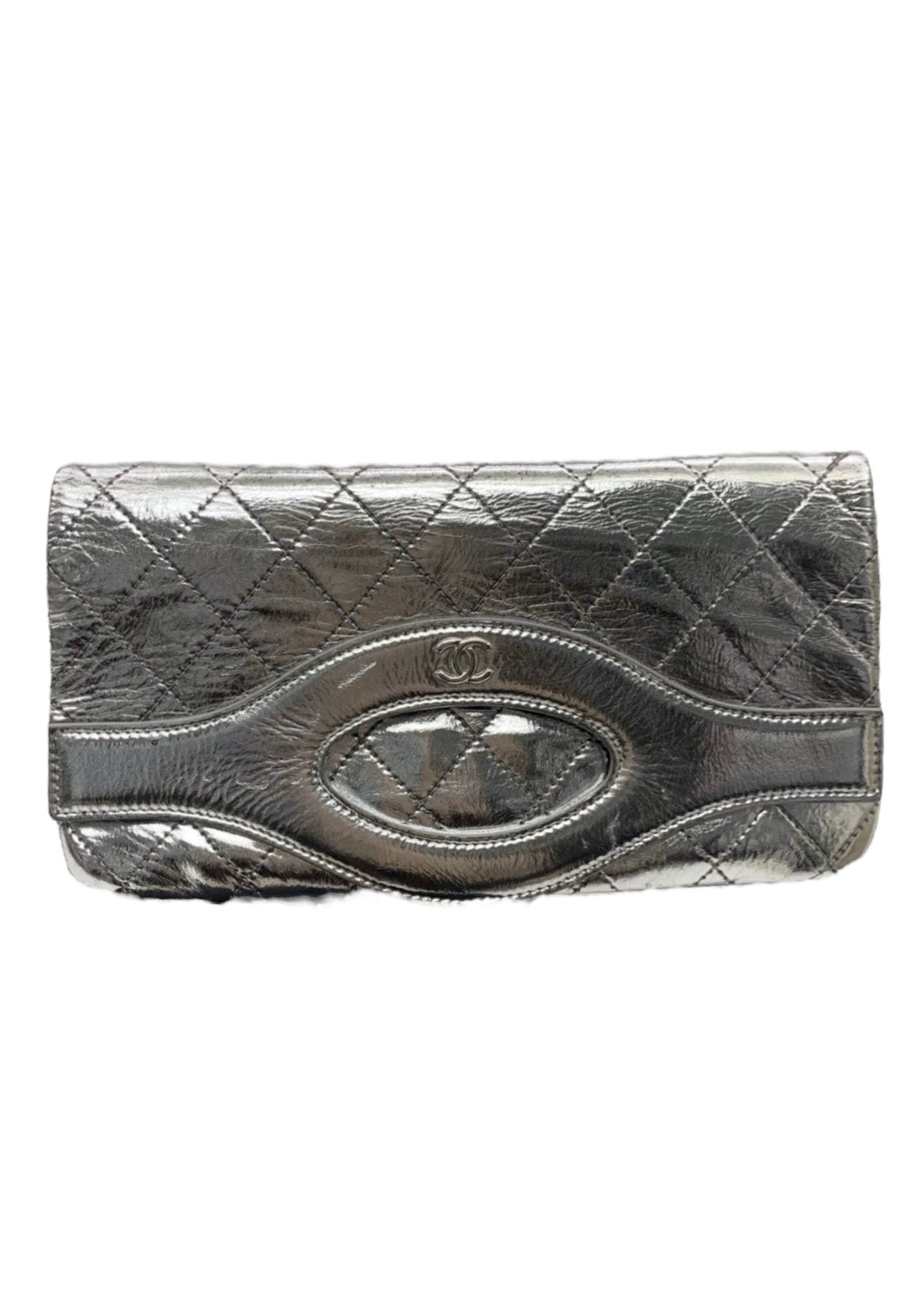 Chanel Chanel Foldover Clutch Metallic Silver Calfskin SHW #27 SKC1803