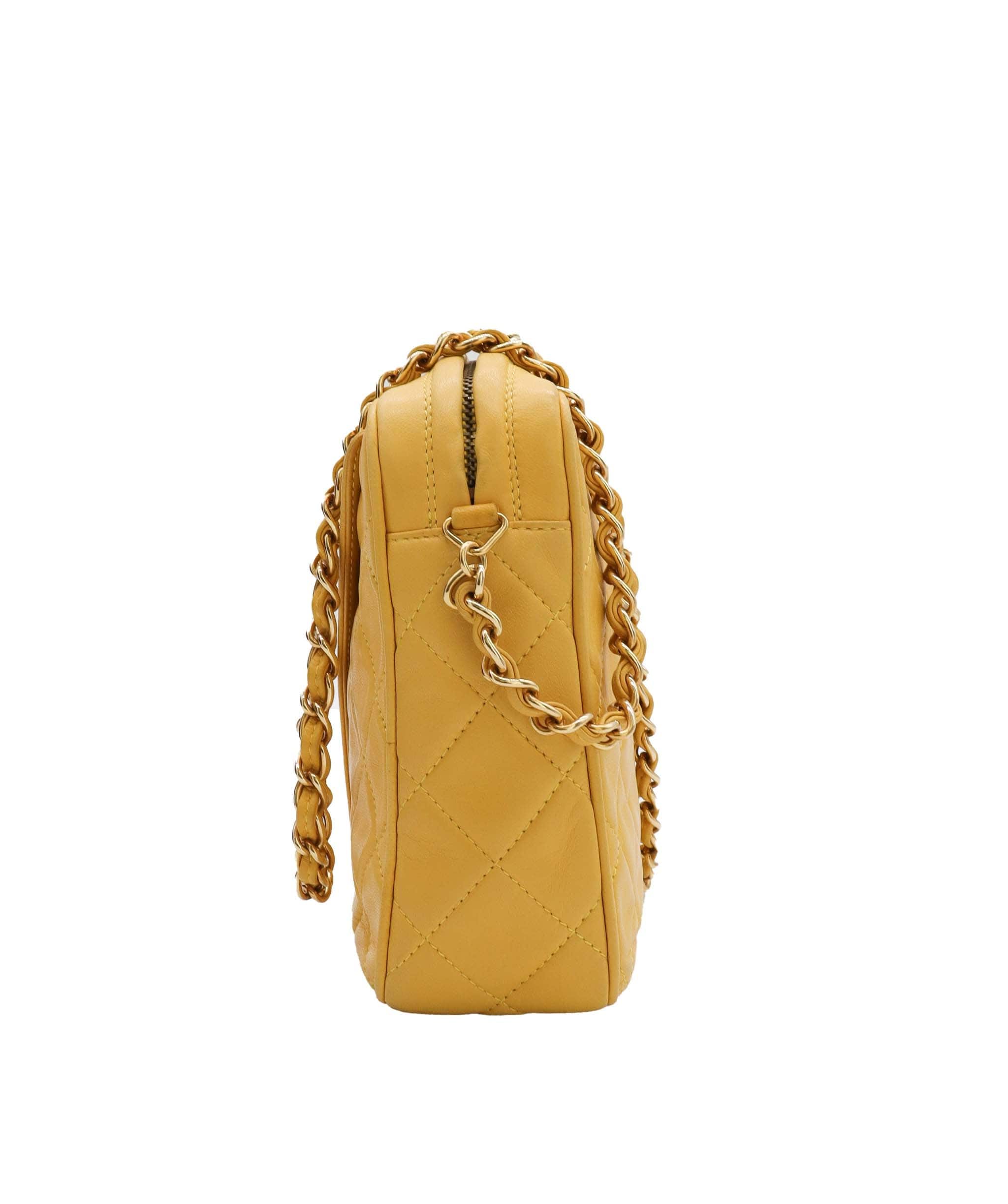 Chanel CHANEL Fringe Chain Shoulder Bag Yellow Lambskin Leather DXBS0947