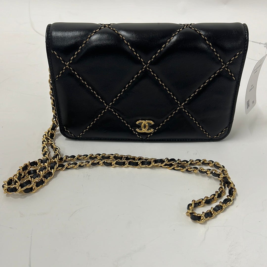 Chanel Chanel Gold Chain Quilted WOC Black Lambskin GHW #32 SKCB-035592