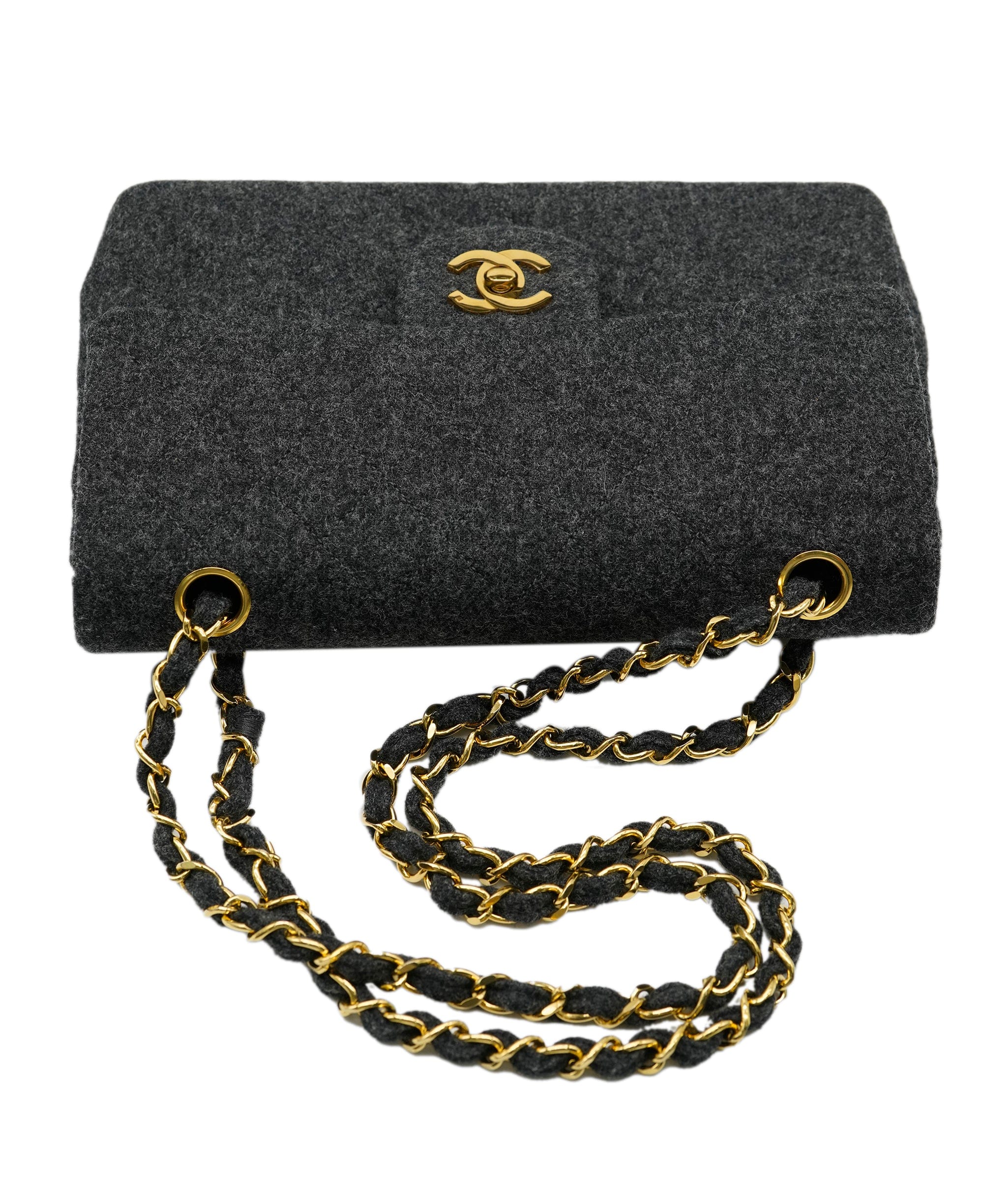 Chanel Chanel Gray Felt Small Classic Double Flap Shoulder Bag ASL10384
