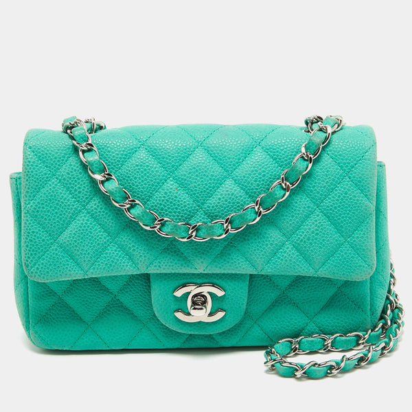 Chanel Chanel Green Quilted Caviar Leather New Mini Classic Flap Bag ASCLC2189