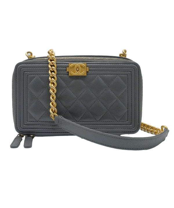 CHANEL Lambskin Quilted Mini Phone Holder Clutch Black 716935