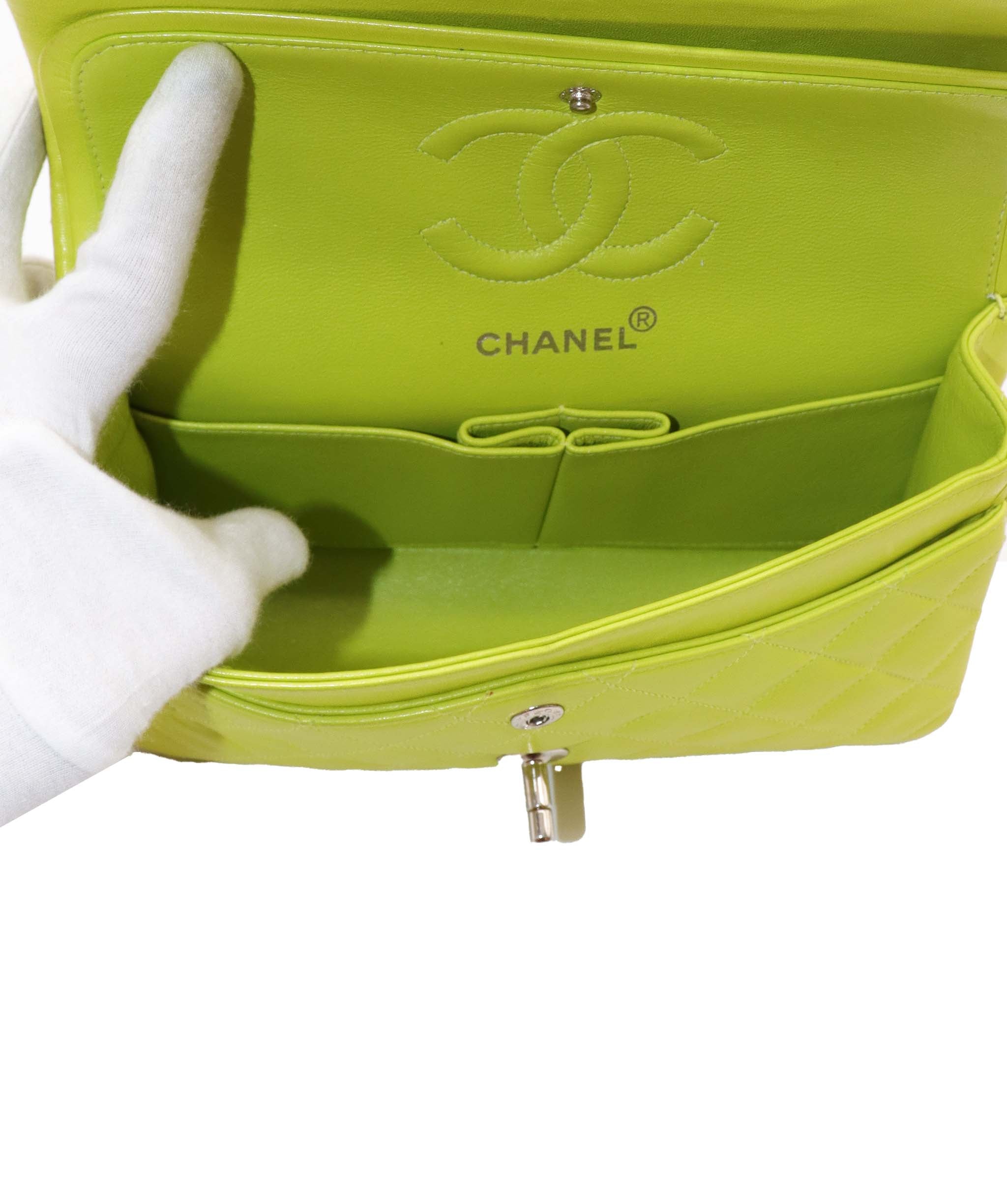 Chanel CHANEL lime lambskin classic flap SHW DXBS0586