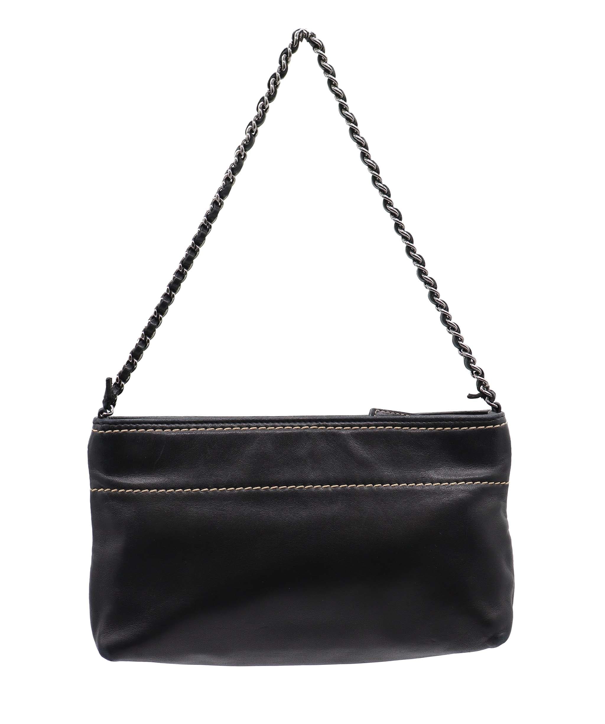 Chanel Chanel Logo Chain Pochette Leather Black  DXBS3805