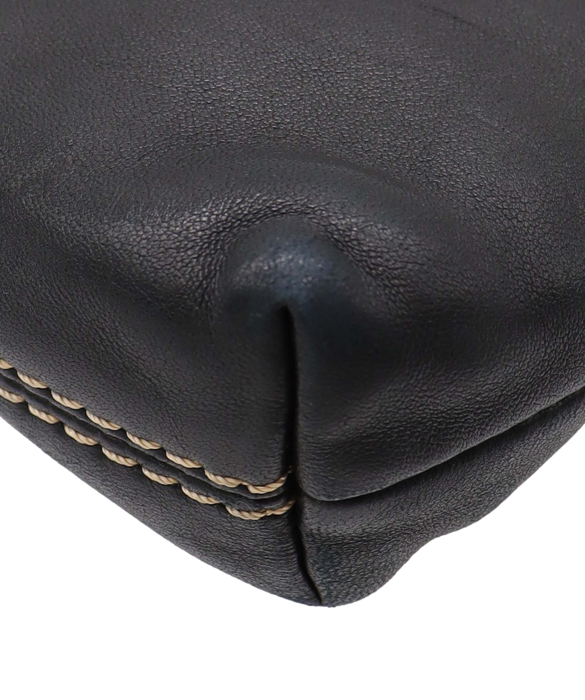 Chanel Chanel Logo Chain Pochette Leather Black  DXBS3805