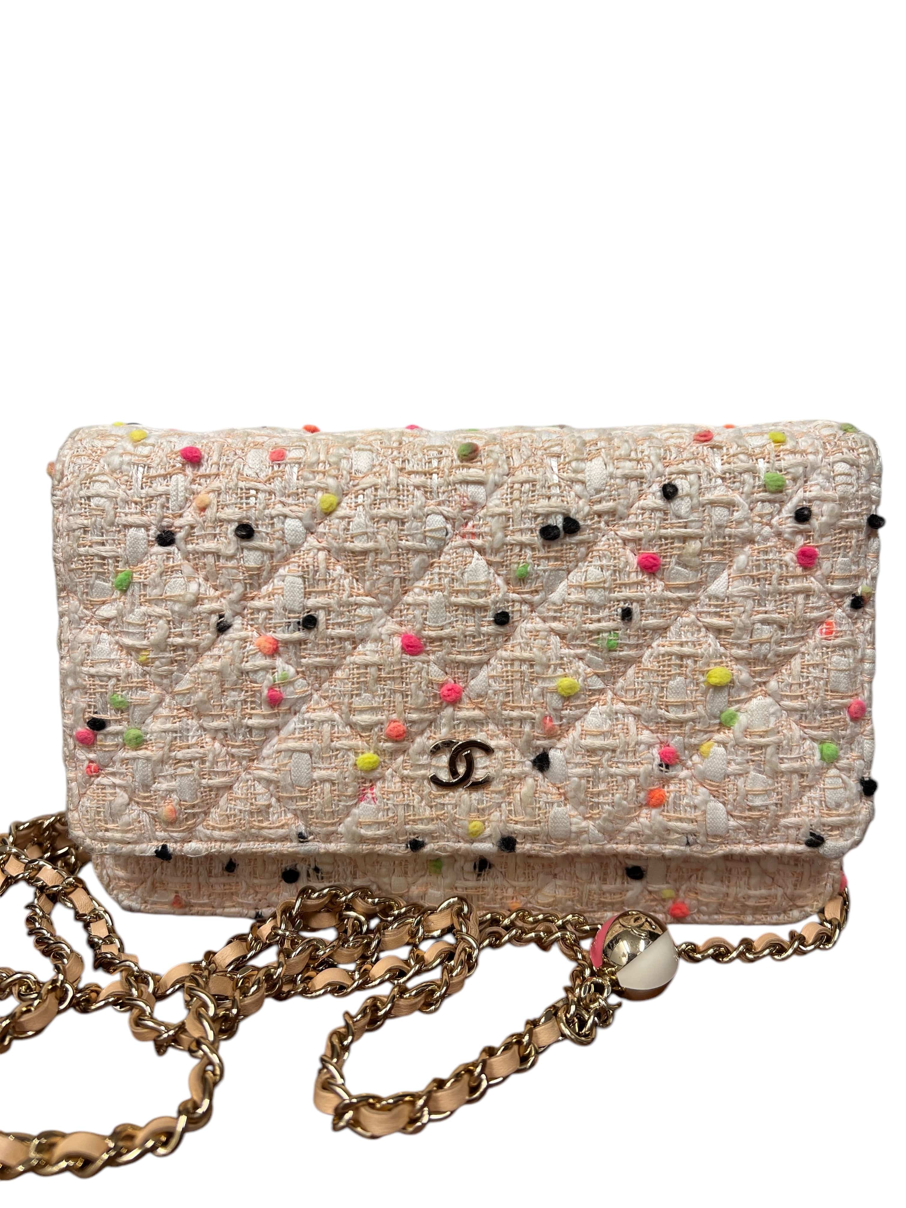 Chanel CHANEL Matelasse Chain Wallet Tweed White/Pink GHW B1011QHCKK