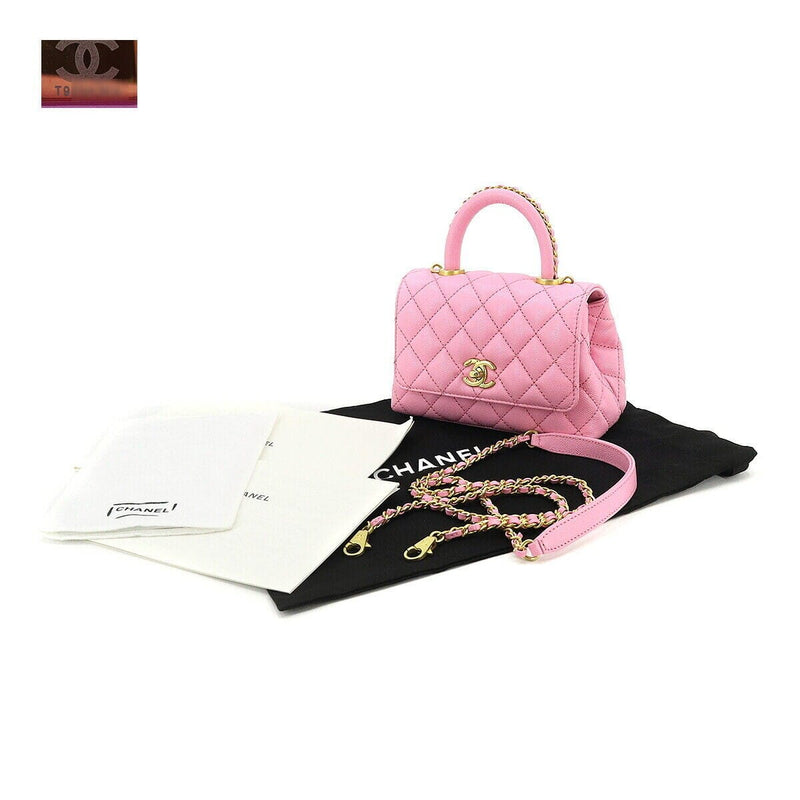 Chanel Matelasse Hand Shoulder Bag Caviar Skin Pink AS2215 Purse