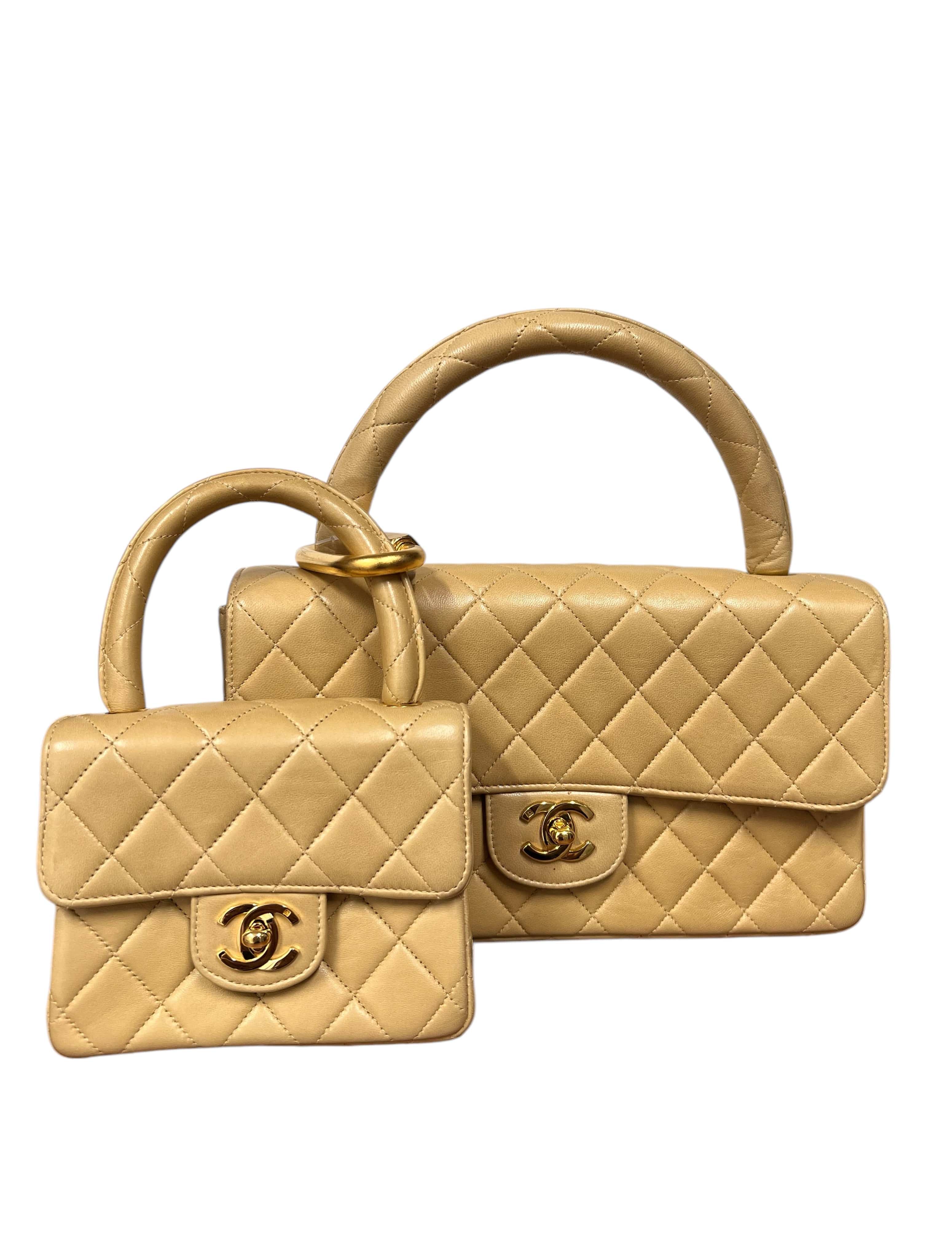 Chanel CHANEL Matelasse Parent-child Hand Bags Lambskin Beige GHW B11104PS69