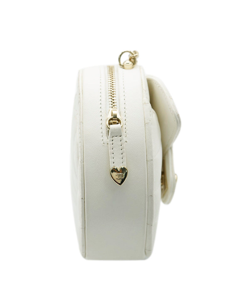 Chanel Large Heart Bag in White Leather with Gold Hardware — Amaia