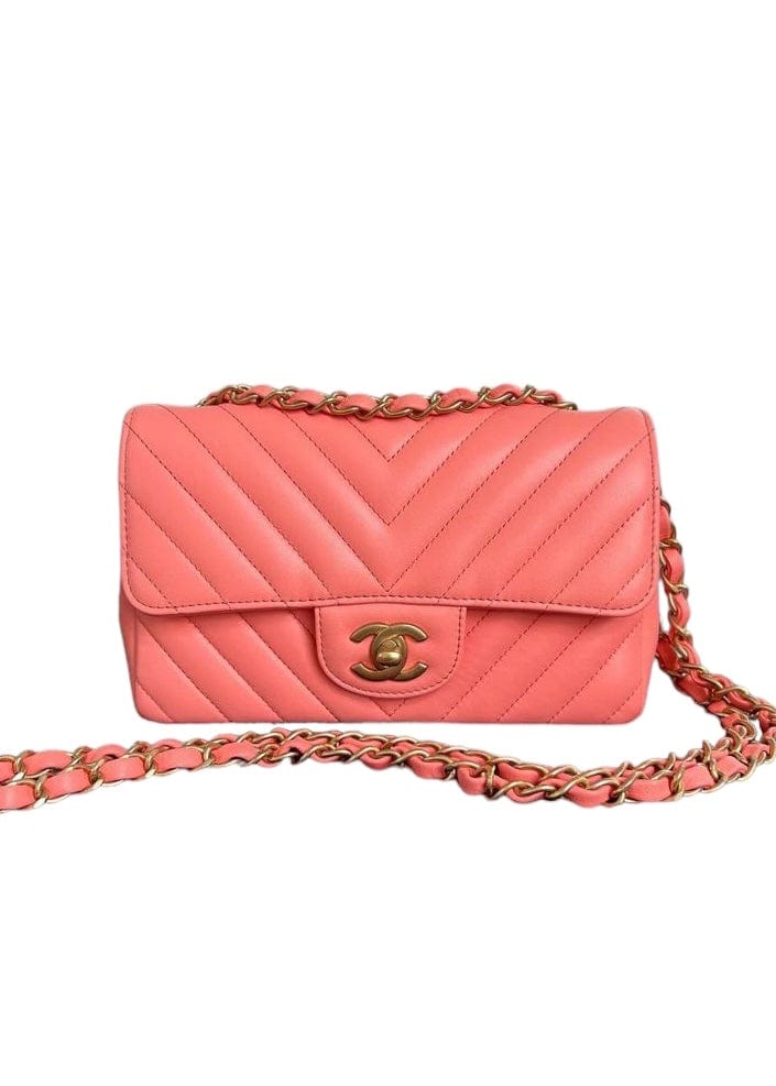 Chanel Mini Rectangle Pink Chevron Lambskin GHW #27 SKCY012