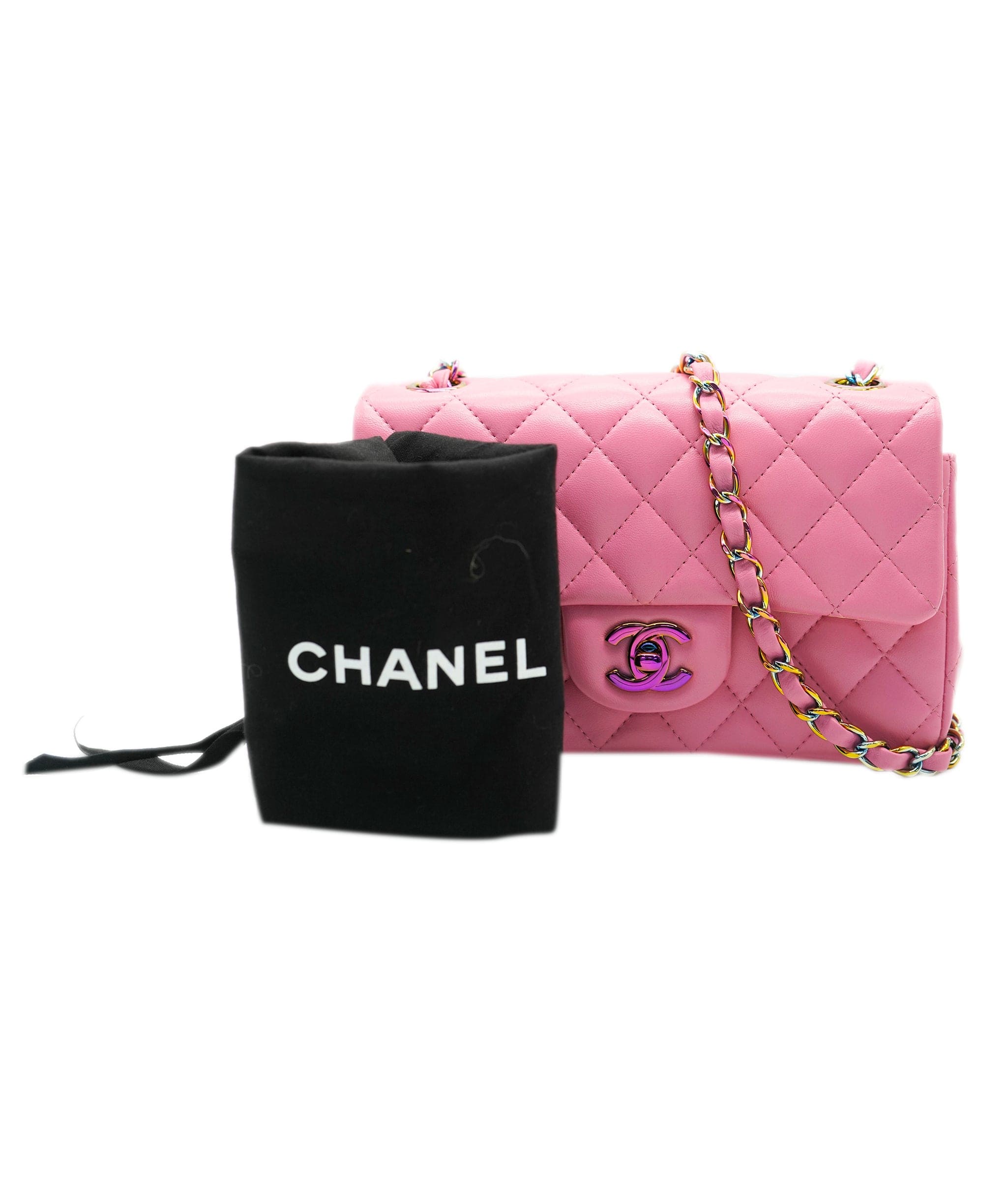 Chanel Chanel mini rectangle pink classic bag w/ iridescent clasp AVC1956