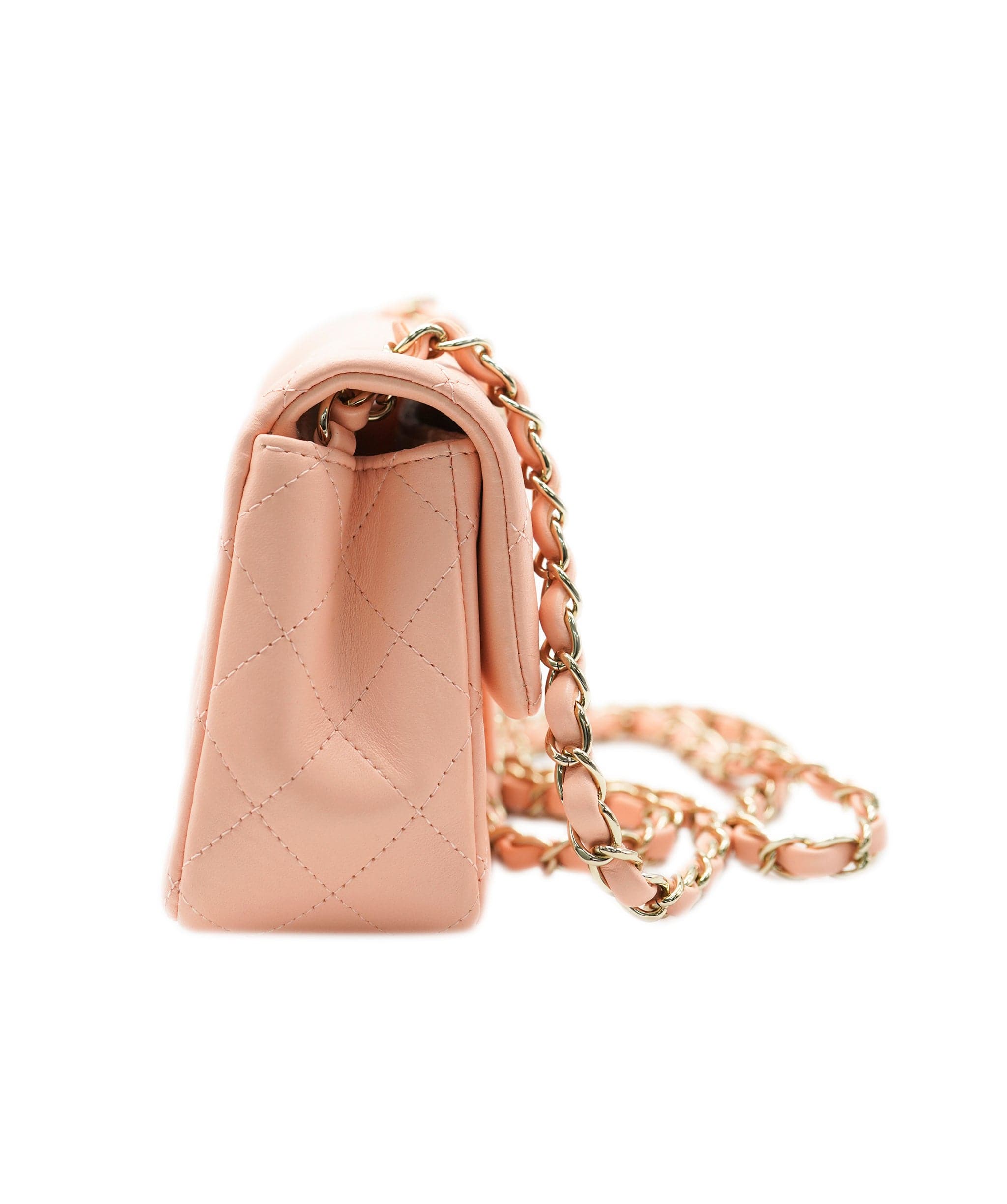 Chanel Chanel mini rectangular pink classic flap with champagne gold hardware - AJC0655