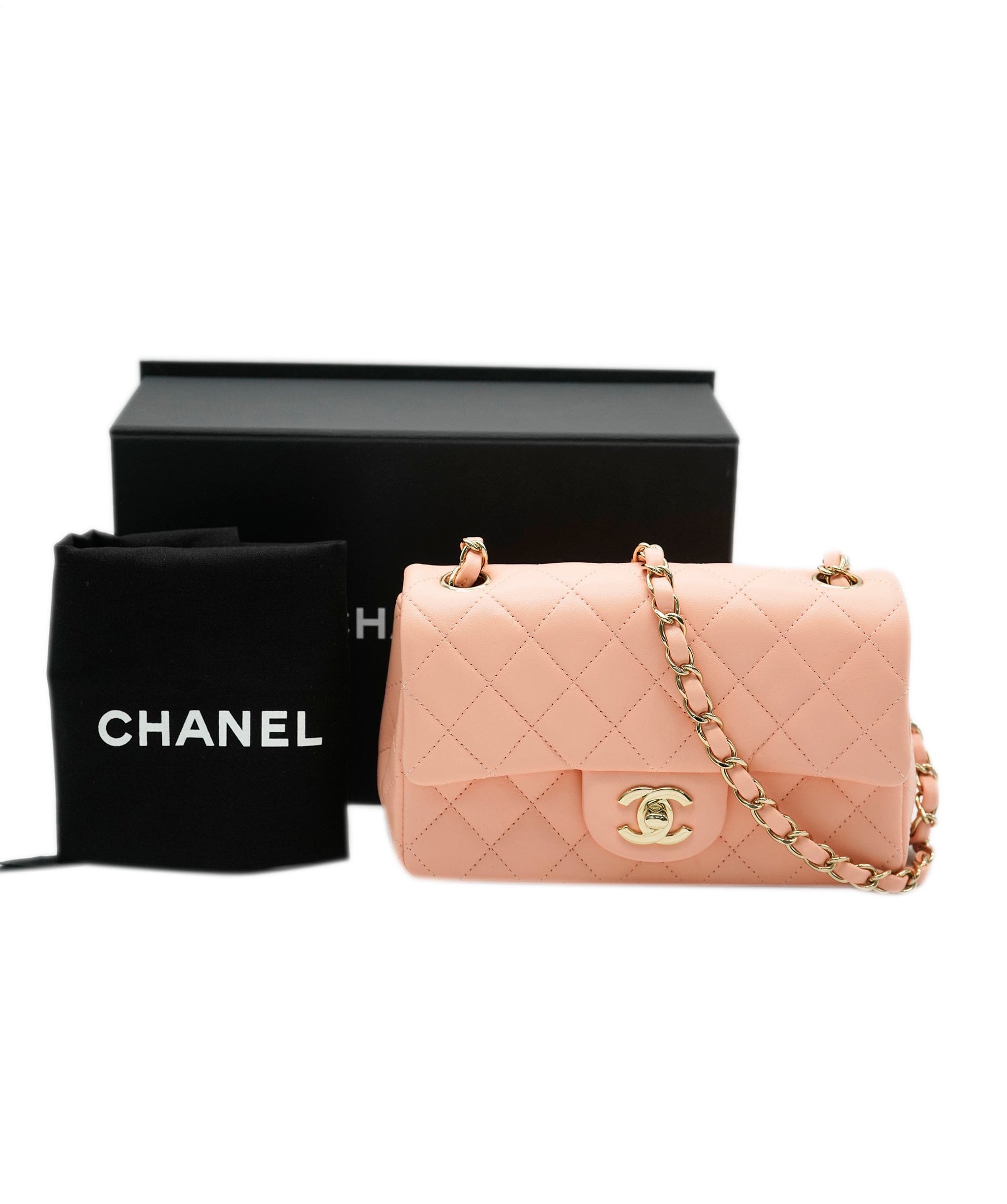 Chanel Chanel mini rectangular pink classic flap with champagne gold hardware - AJC0655