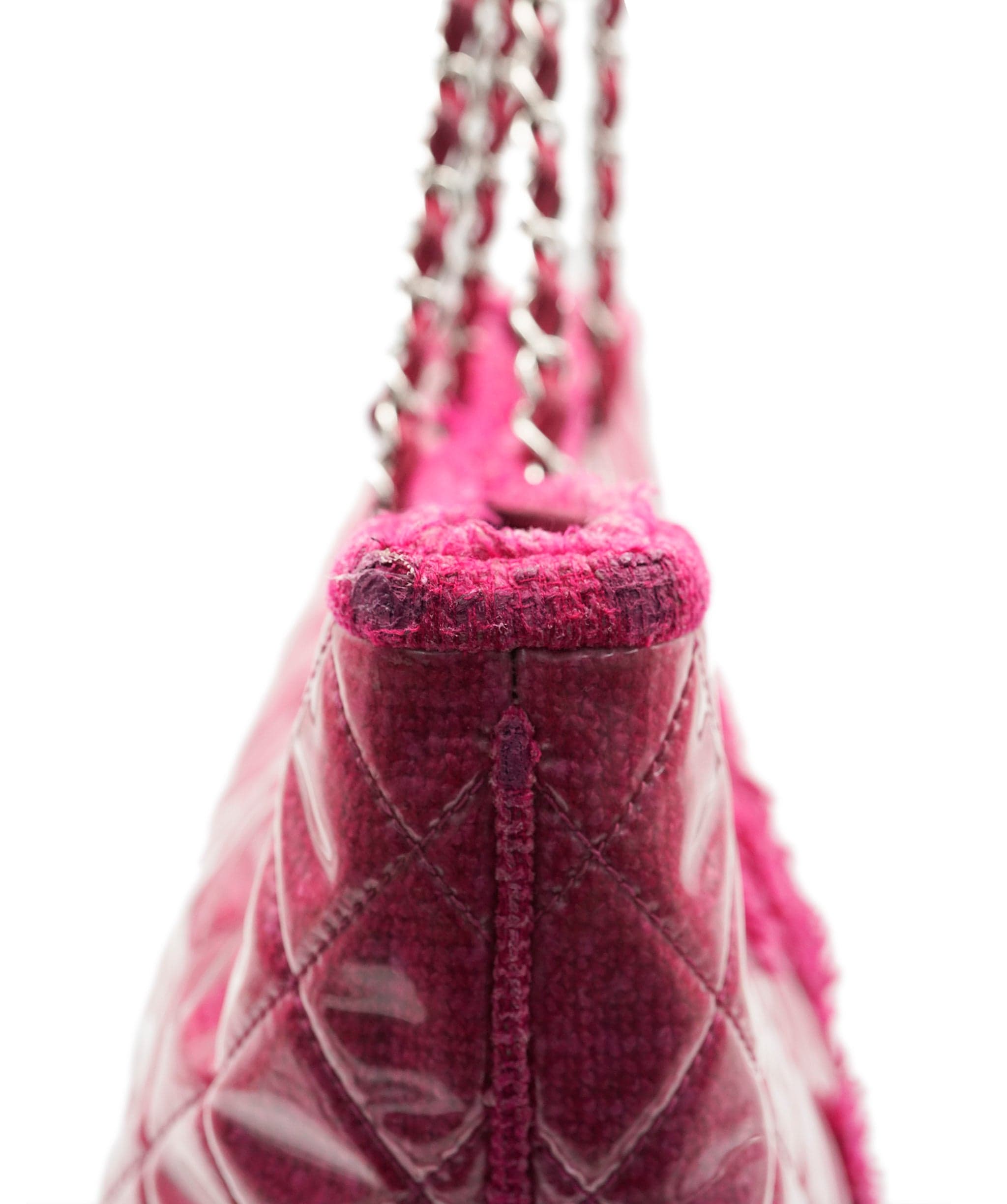 Chanel Chanel Pink Vinyl Quilted Funny Tweed Tote Bag SHW AGC2199
