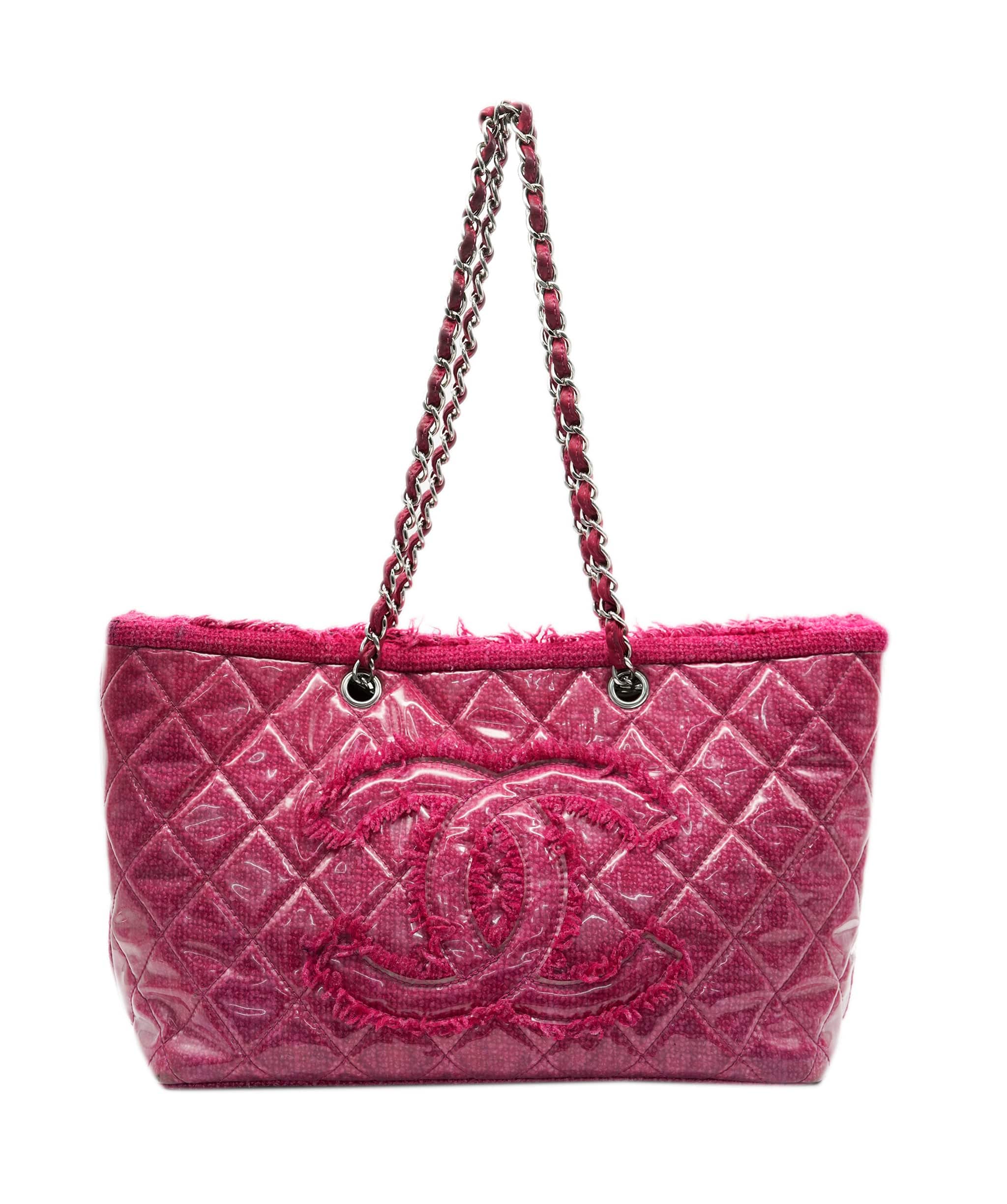 Chanel Chanel Pink Vinyl Quilted Funny Tweed Tote Bag SHW AGC2199