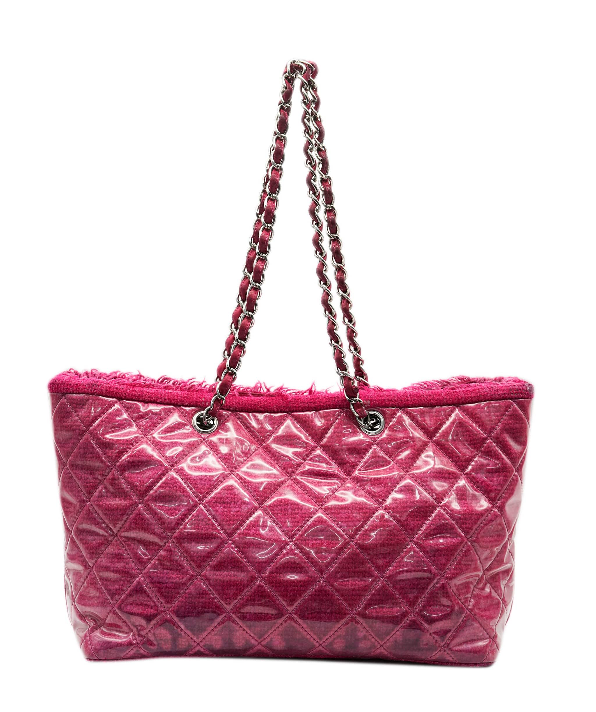 Chanel Chanel Pink Vinyl Quilted Funny Tweed Tote Bag SHW AGC2199