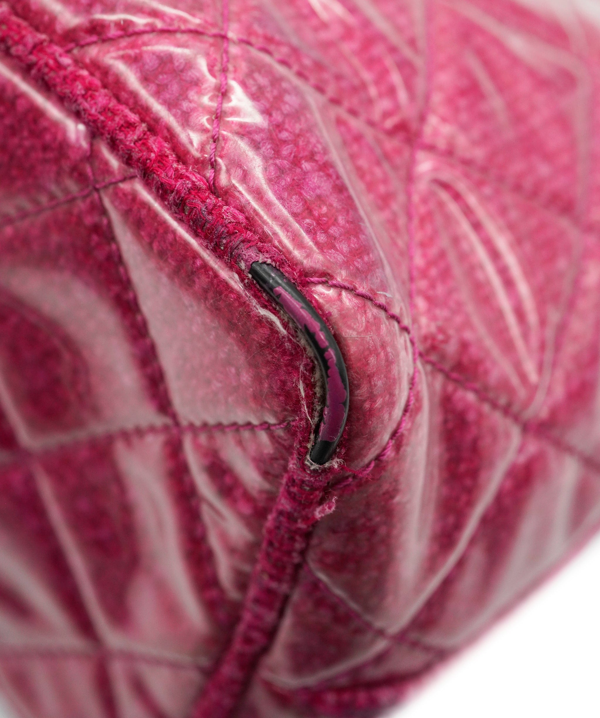 Chanel Chanel Pink Vinyl Quilted Funny Tweed Tote Bag SHW AGC2199