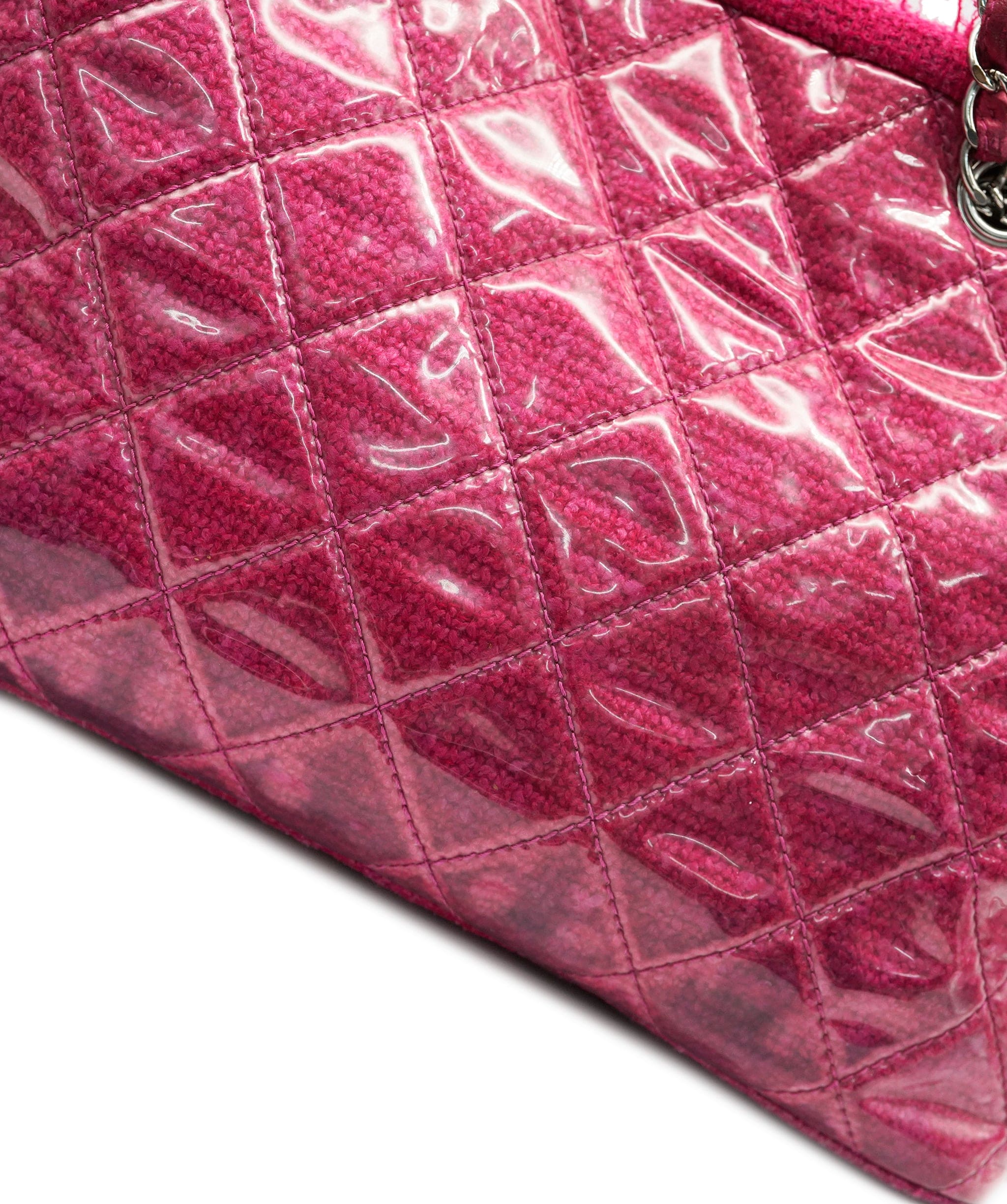Chanel Chanel Pink Vinyl Quilted Funny Tweed Tote Bag SHW AGC2199