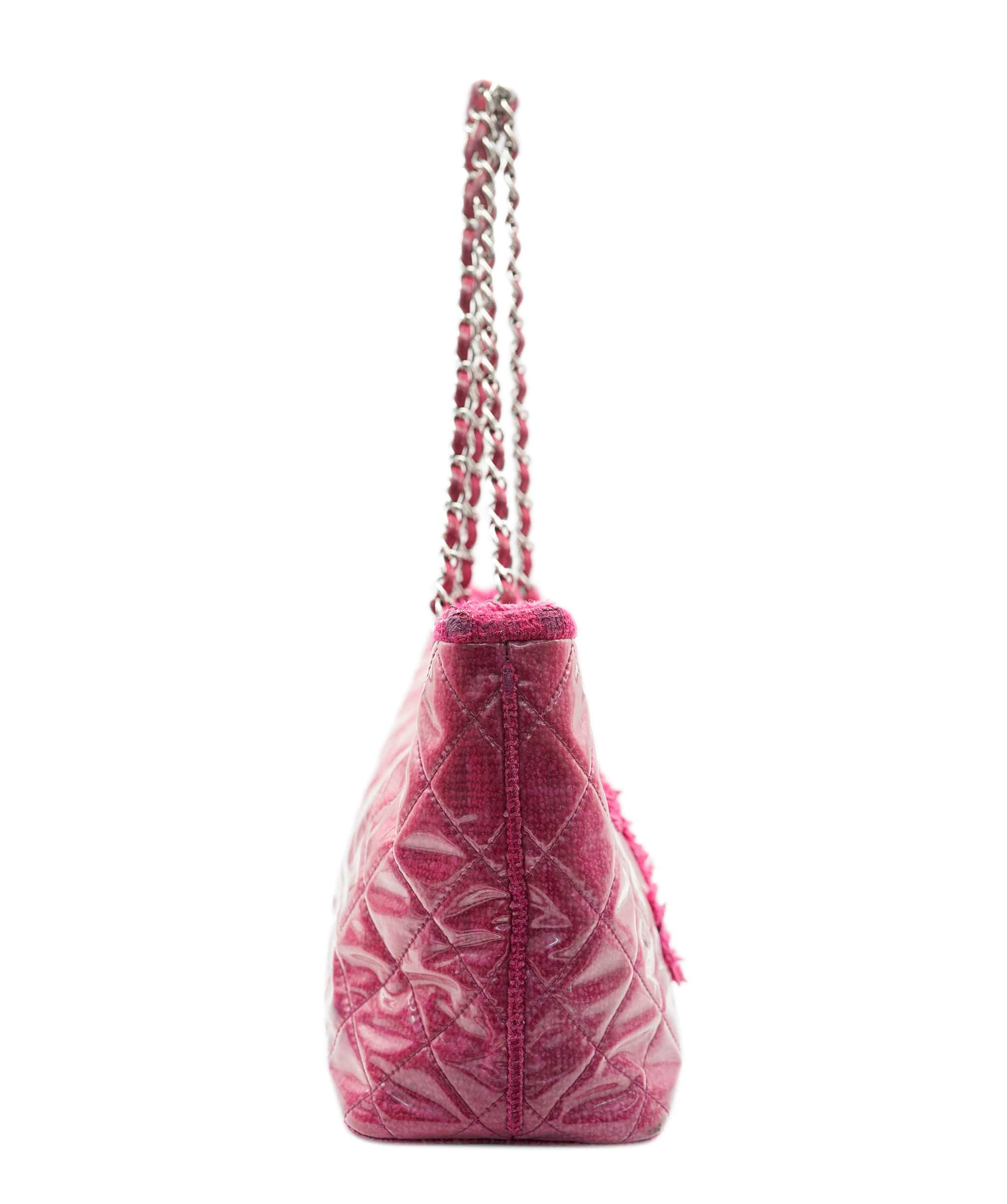Chanel Chanel Pink Vinyl Quilted Funny Tweed Tote Bag SHW AGC2199